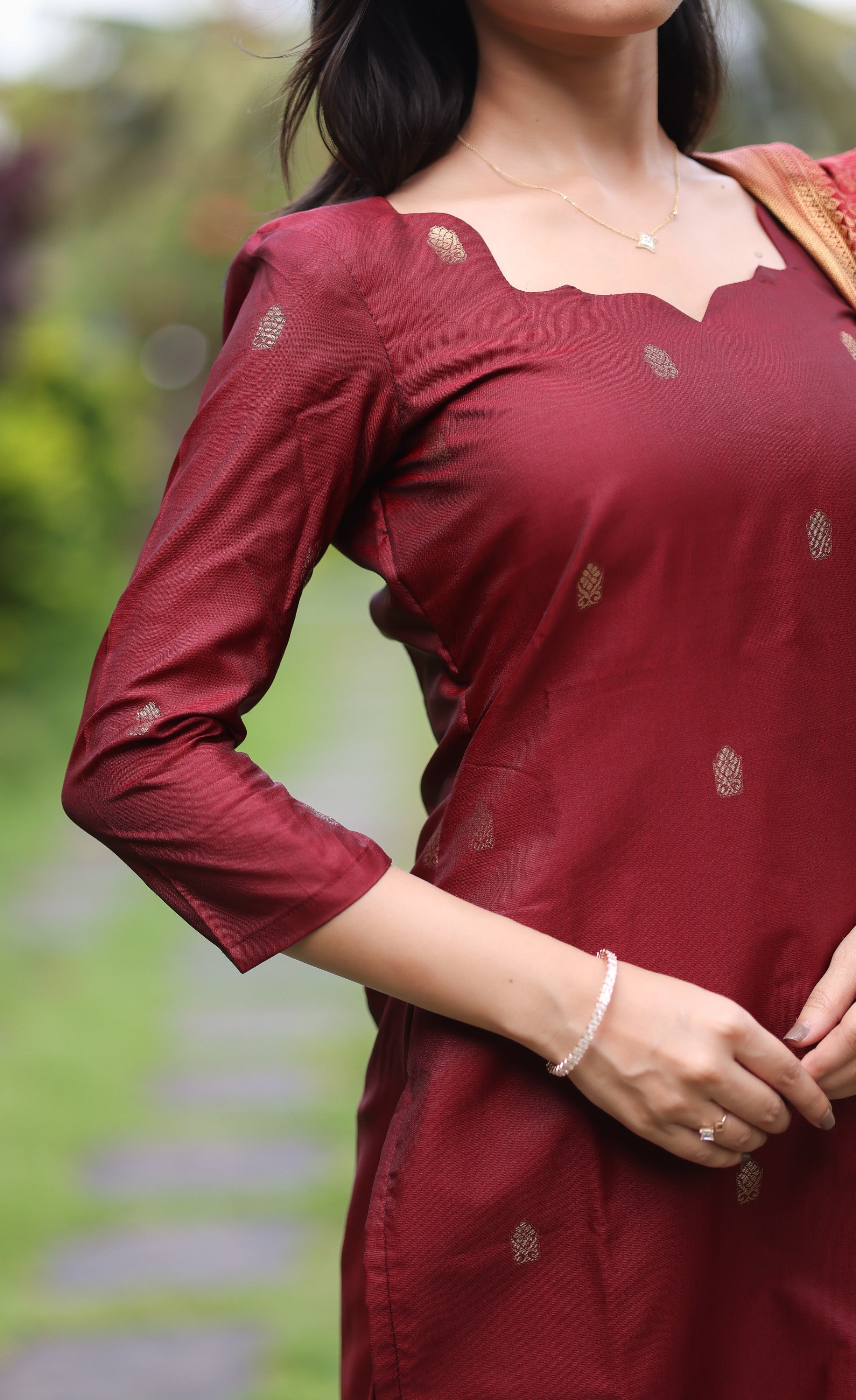 Sanvi Blended Silk Salwar - Maroon Plus Size