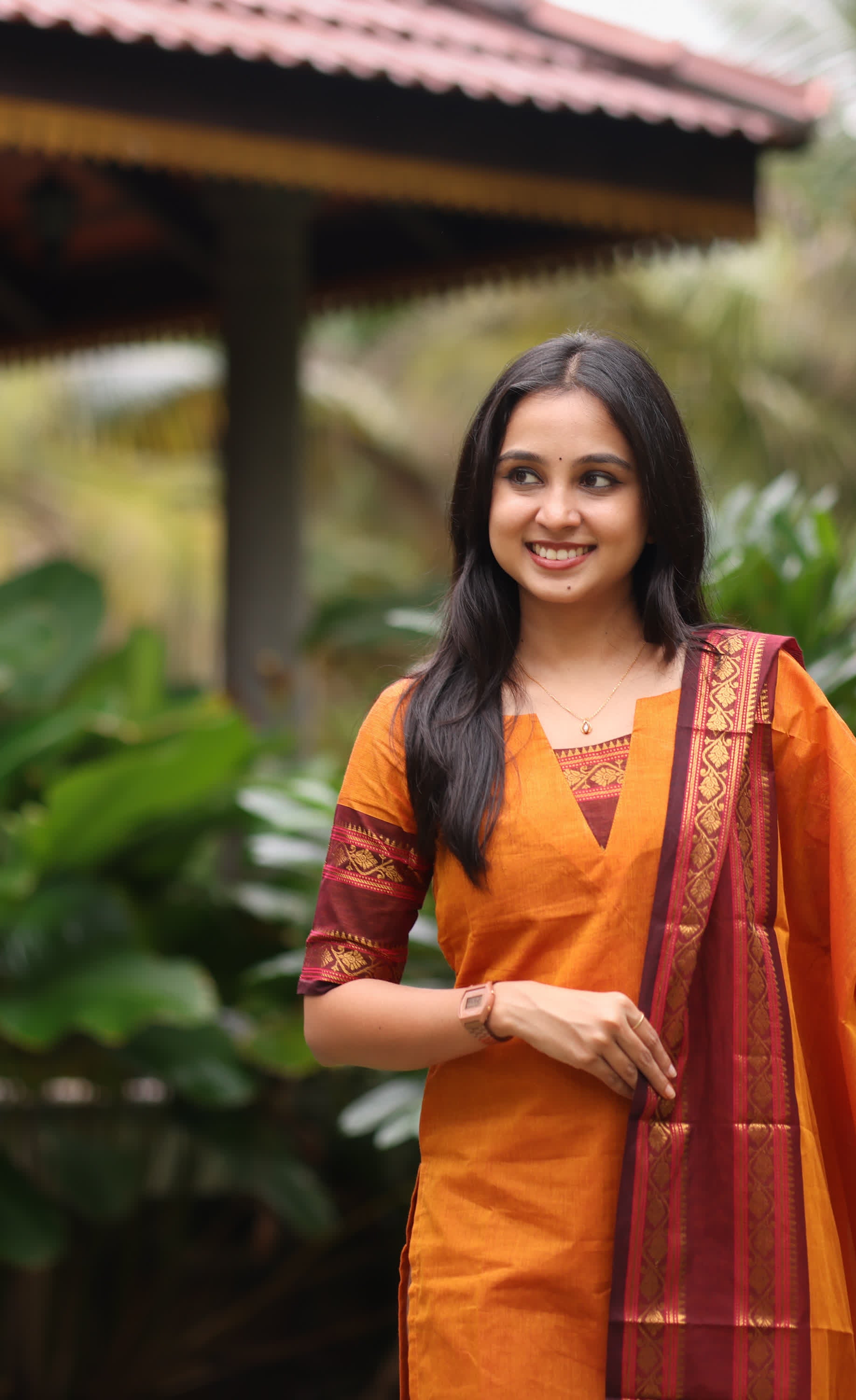 Meera Two-tone Orange with Dark Maroonish Brown Chettinad Cotton Salwar