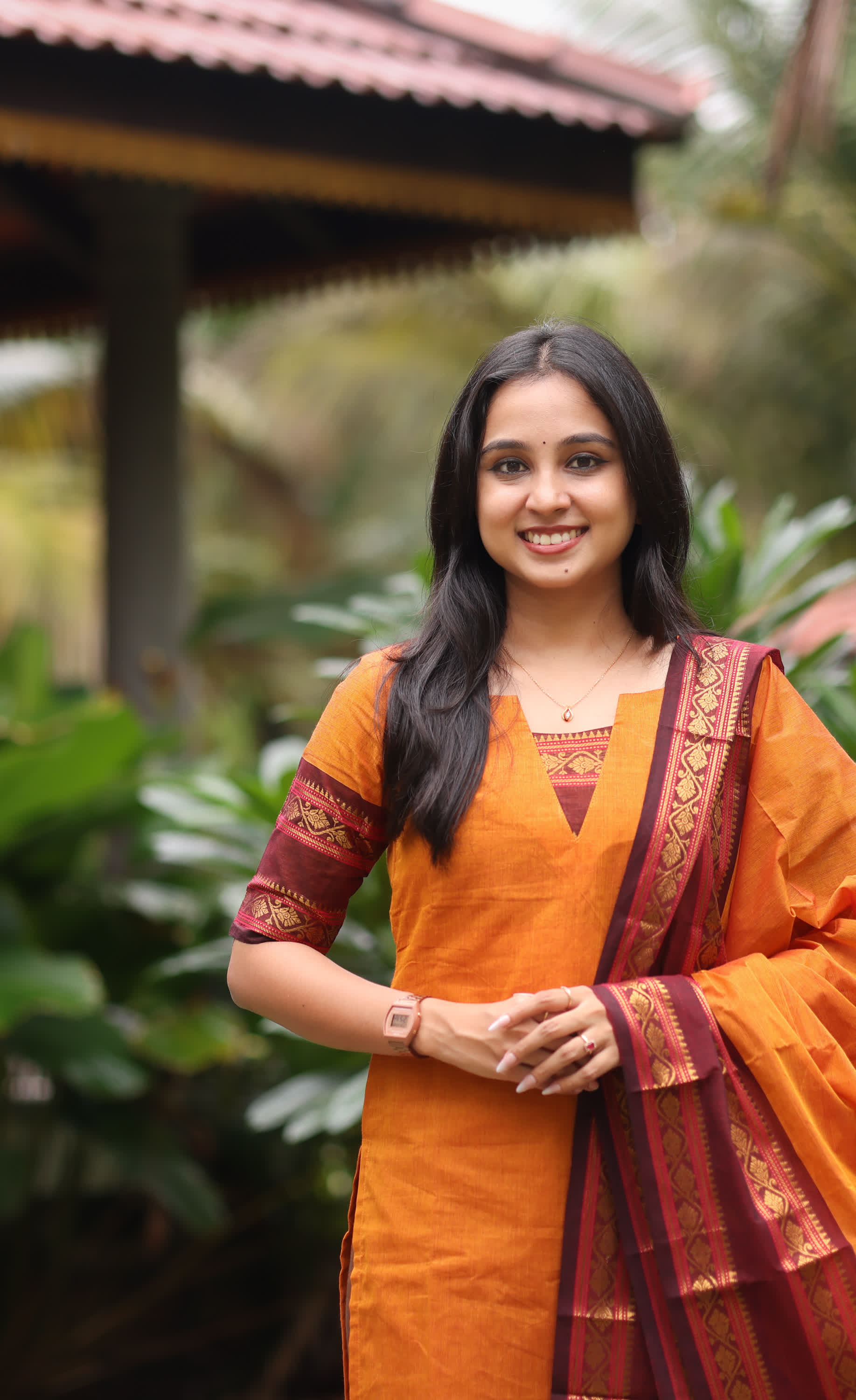 Meera Two-tone Orange with Dark Maroonish Brown Chettinad Cotton Salwar