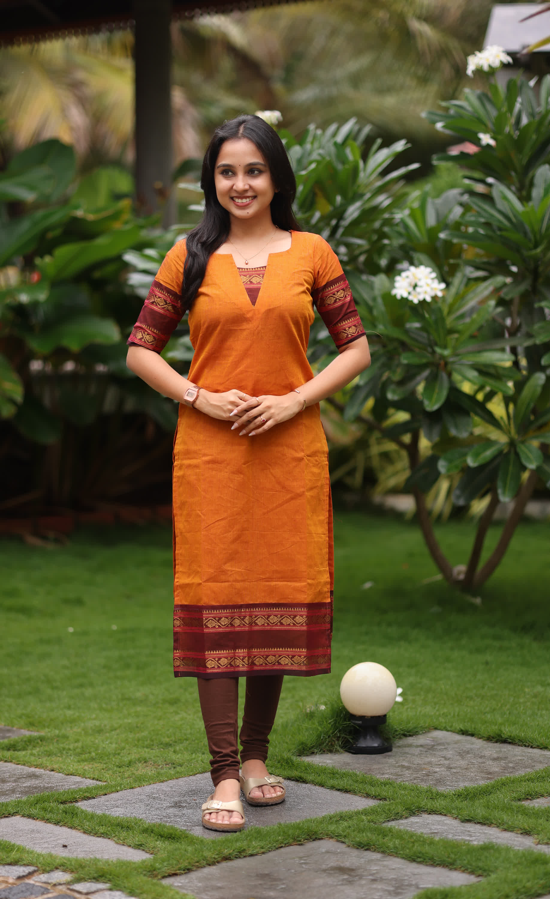 Meera Two-tone Orange with Dark Maroonish Brown Chettinad Cotton Salwar