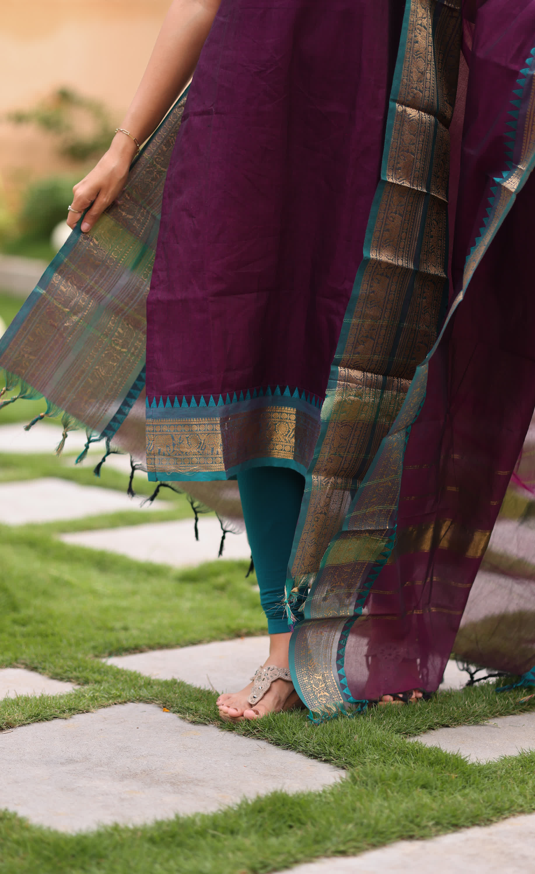 Meera Dark Plum with Teal blue Chettinad Cotton Salwar