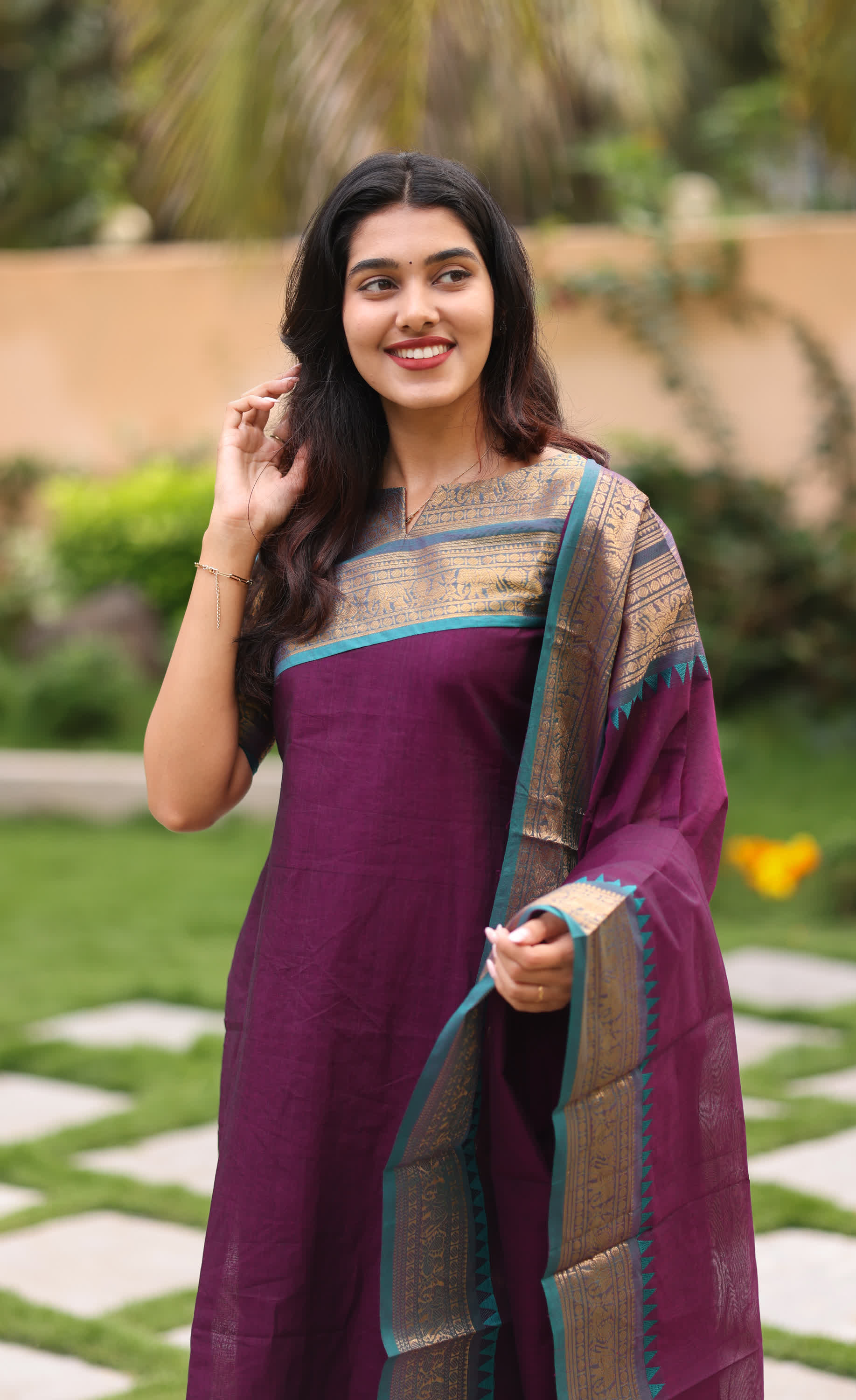 Meera Dark Plum with Teal blue Chettinad Cotton Salwar