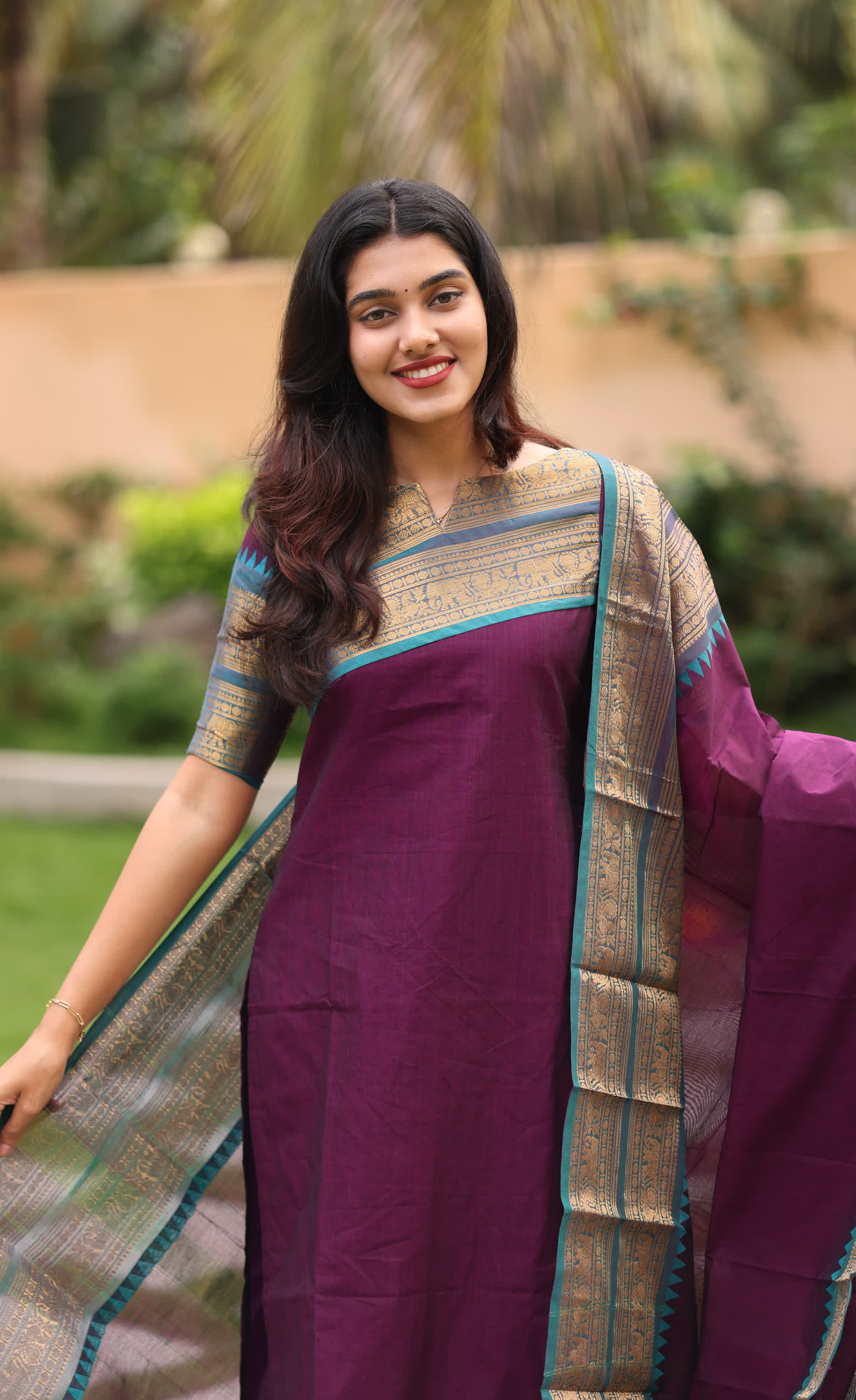 Meera Dark Plum with Teal blue Chettinad Cotton Salwar