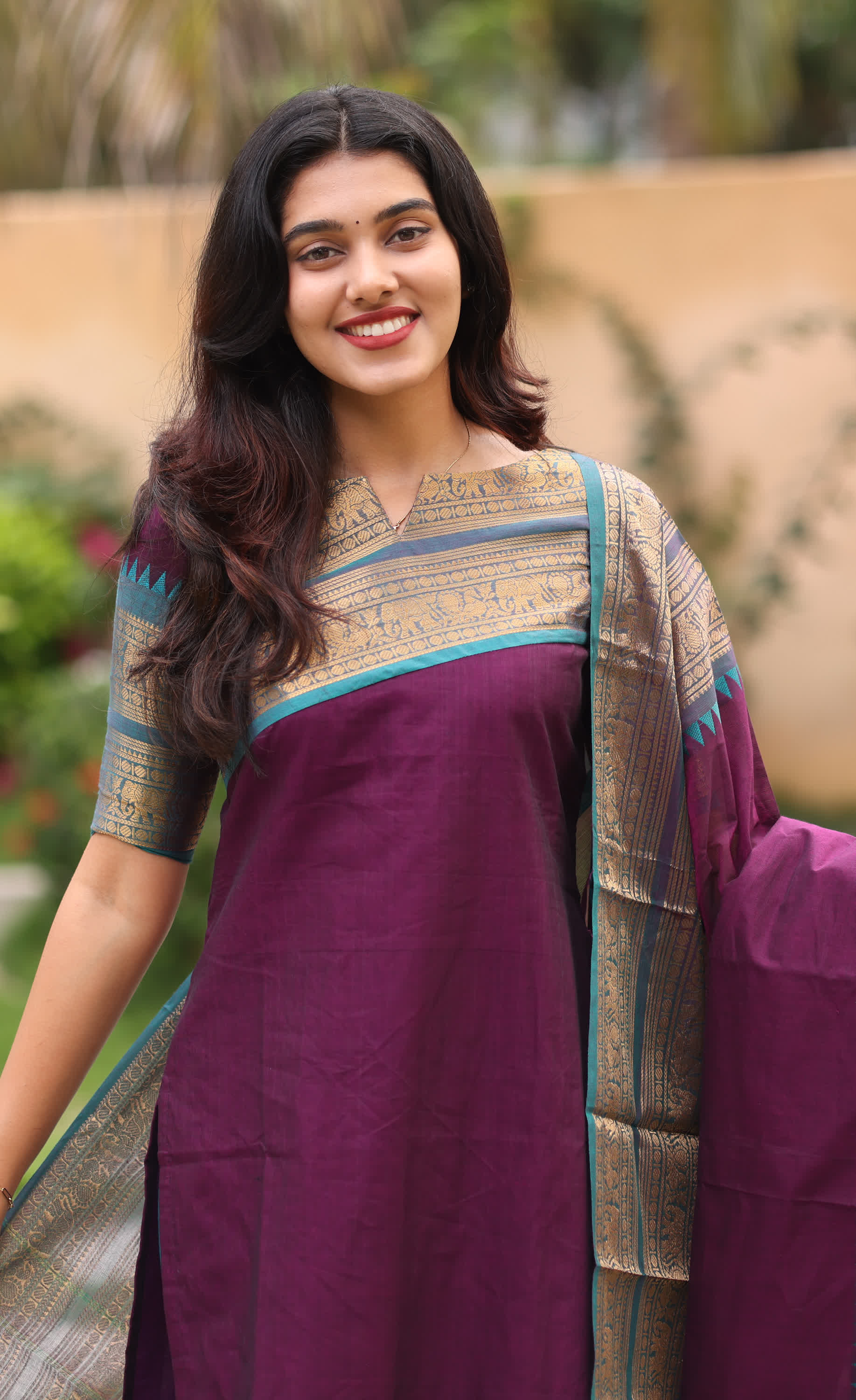 Meera Dark Plum with Teal blue Chettinad Cotton Salwar