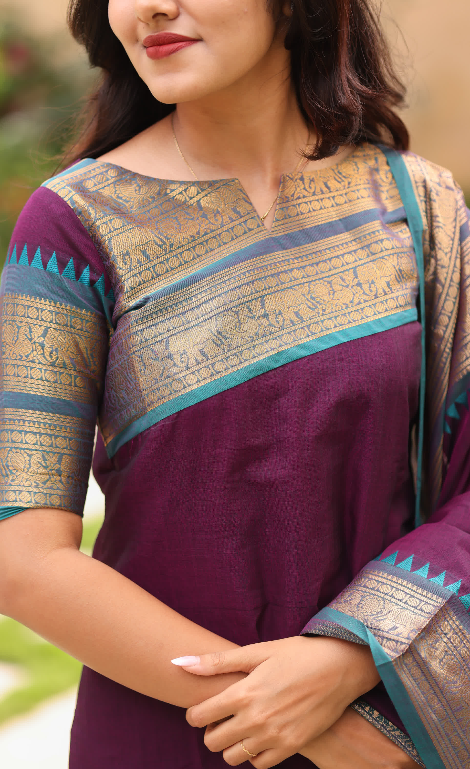 Meera Dark Plum with Teal blue Chettinad Cotton Salwar