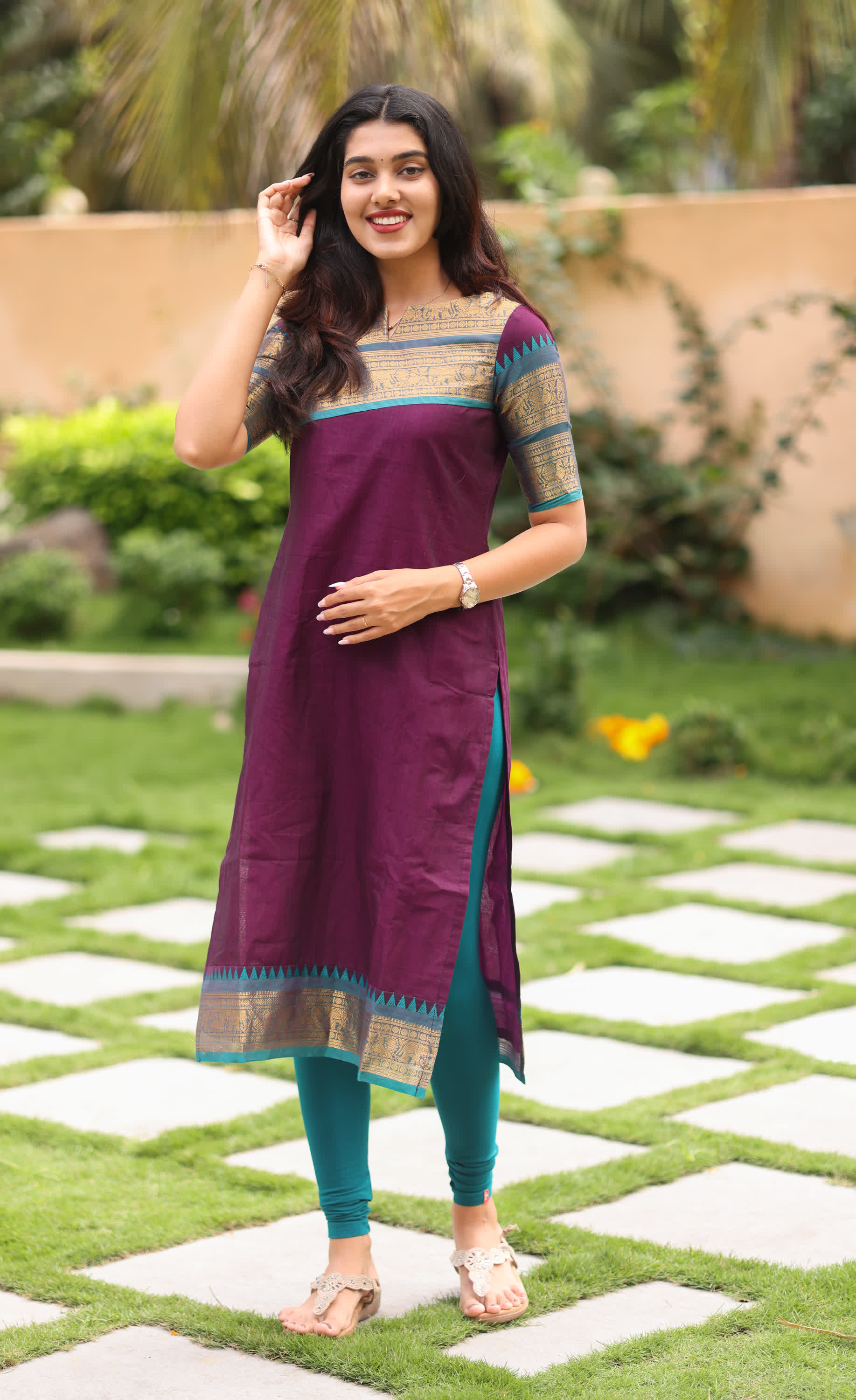 Meera Dark Plum with Teal blue Chettinad Cotton Salwar