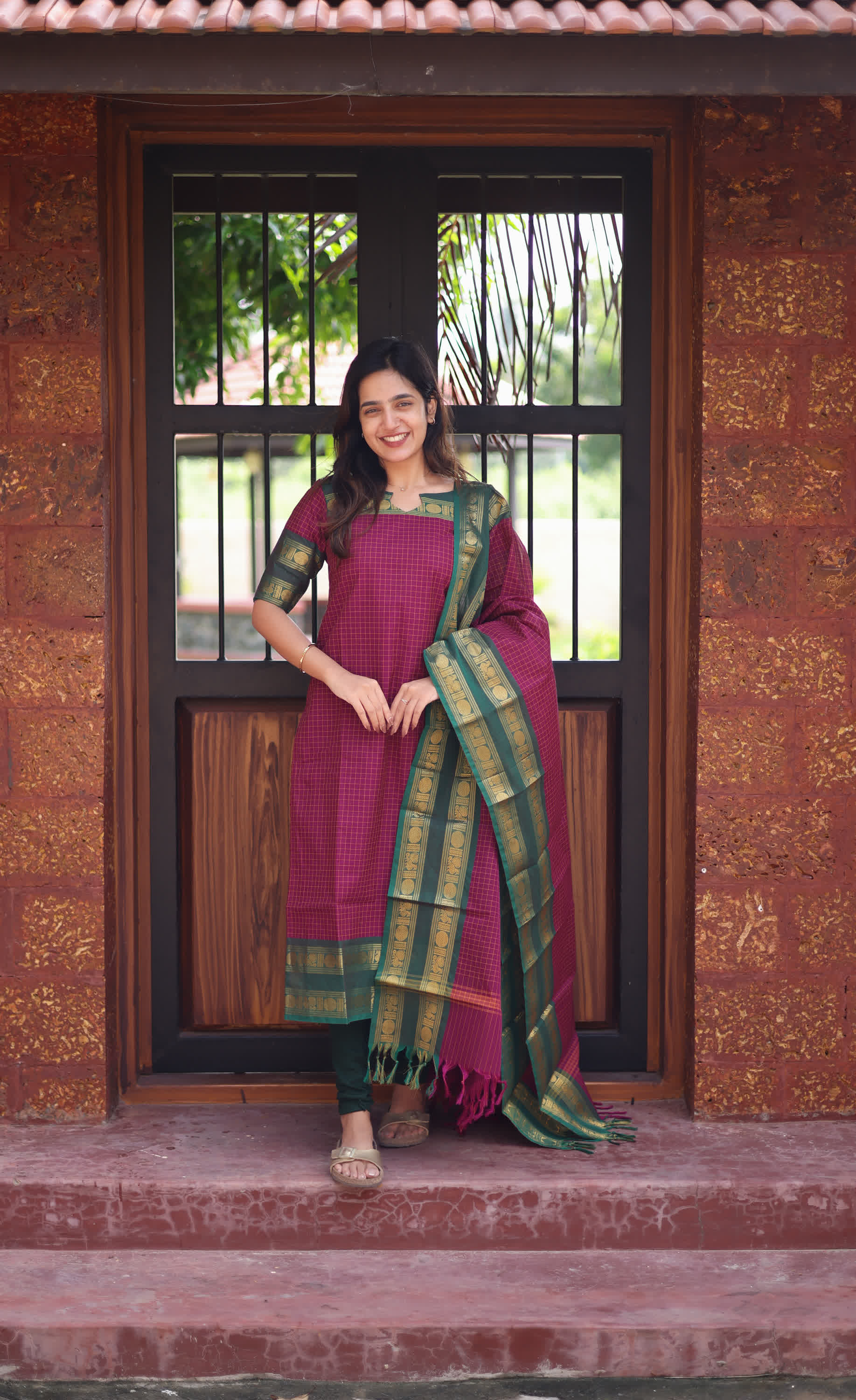 Meera Pinkish Wine with Dark Green Chettinad Cotton Salwar