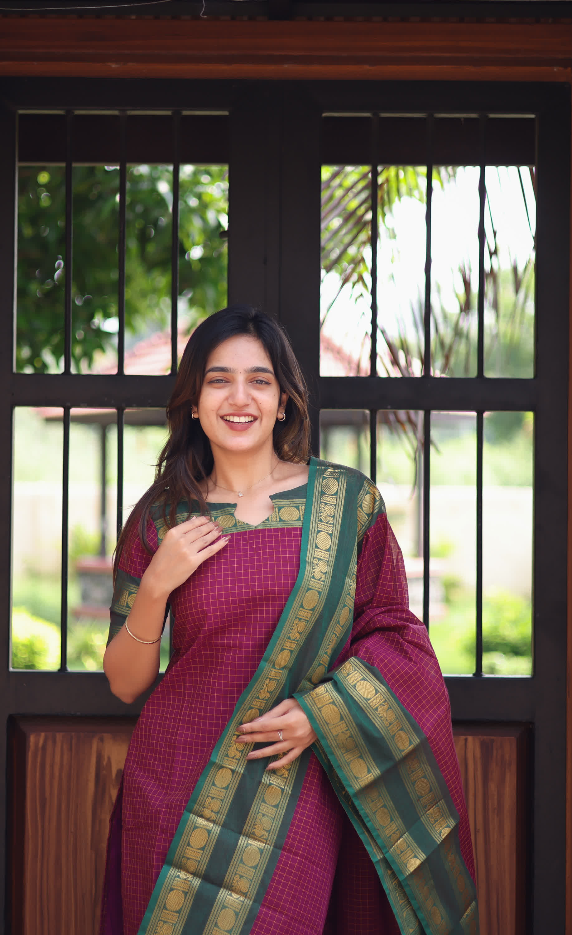 Meera Pinkish Wine with Dark Green Chettinad Cotton Salwar