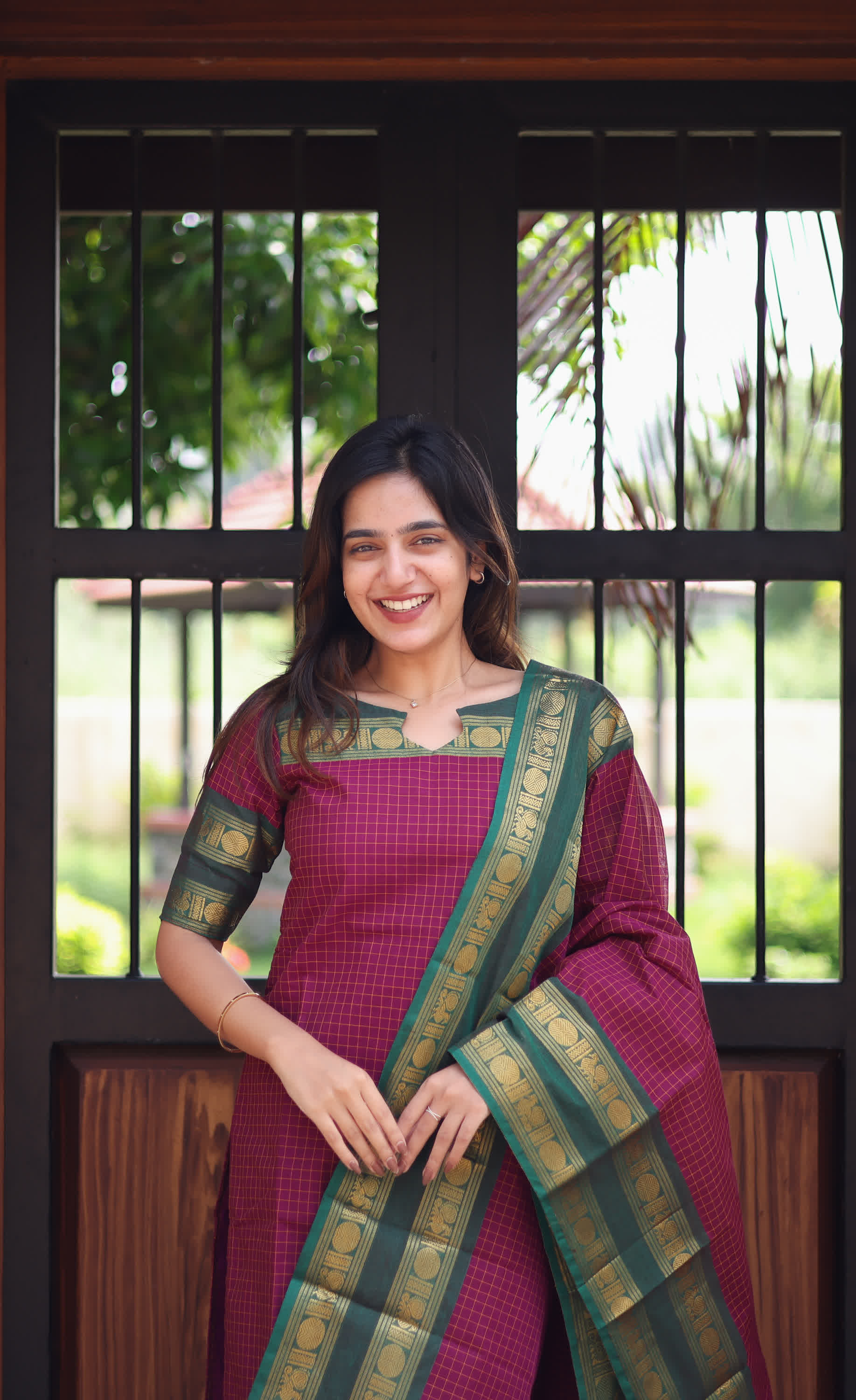 Meera Pinkish Wine with Dark Green Chettinad Cotton Salwar