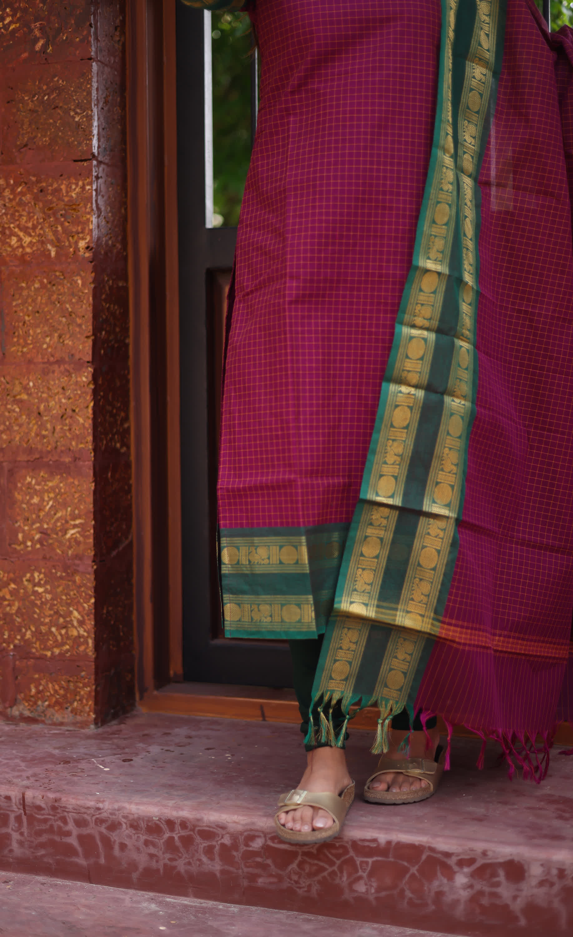 Meera Pinkish Wine with Dark Green Chettinad Cotton Salwar