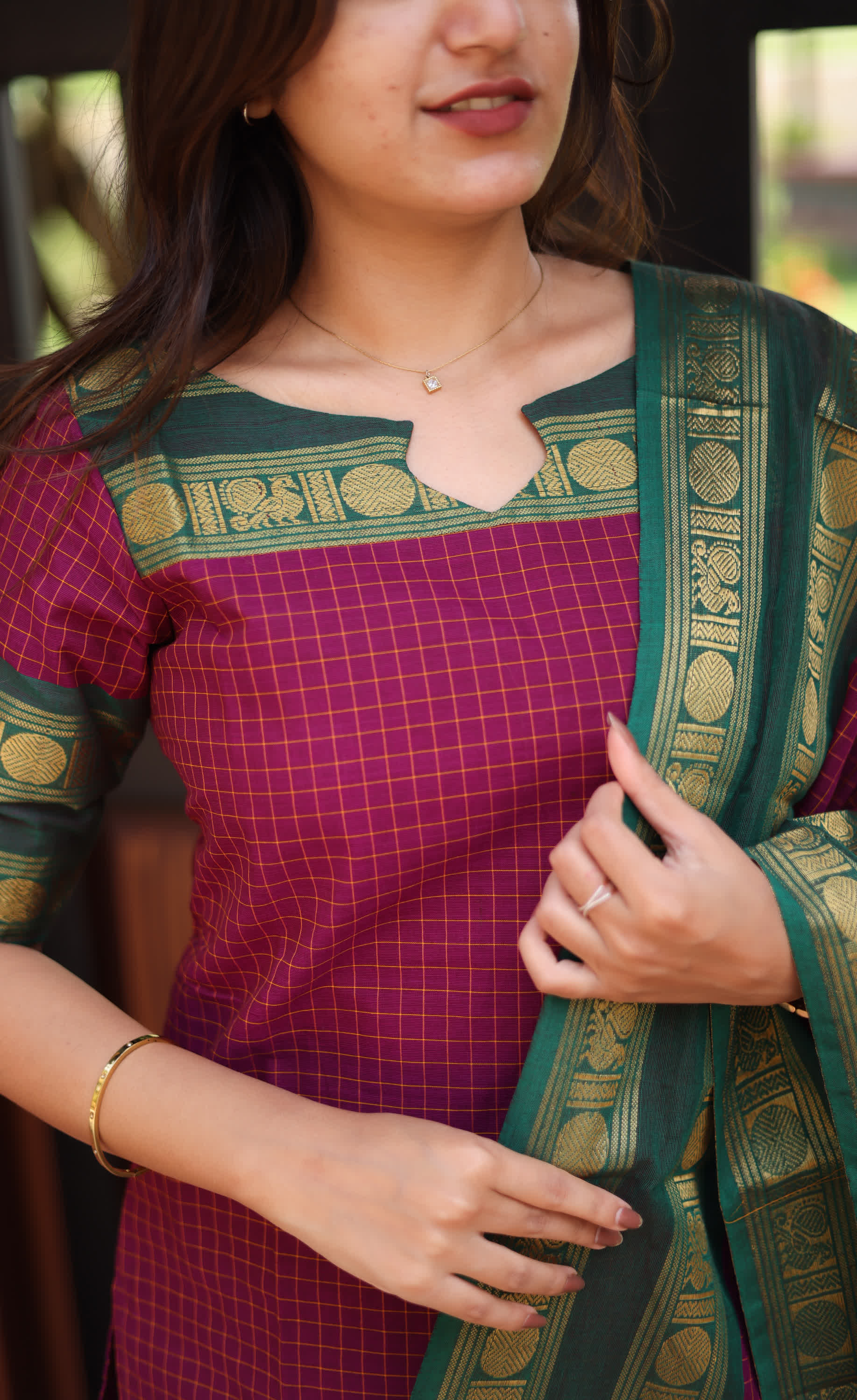 Meera Pinkish Wine with Dark Green Chettinad Cotton Salwar