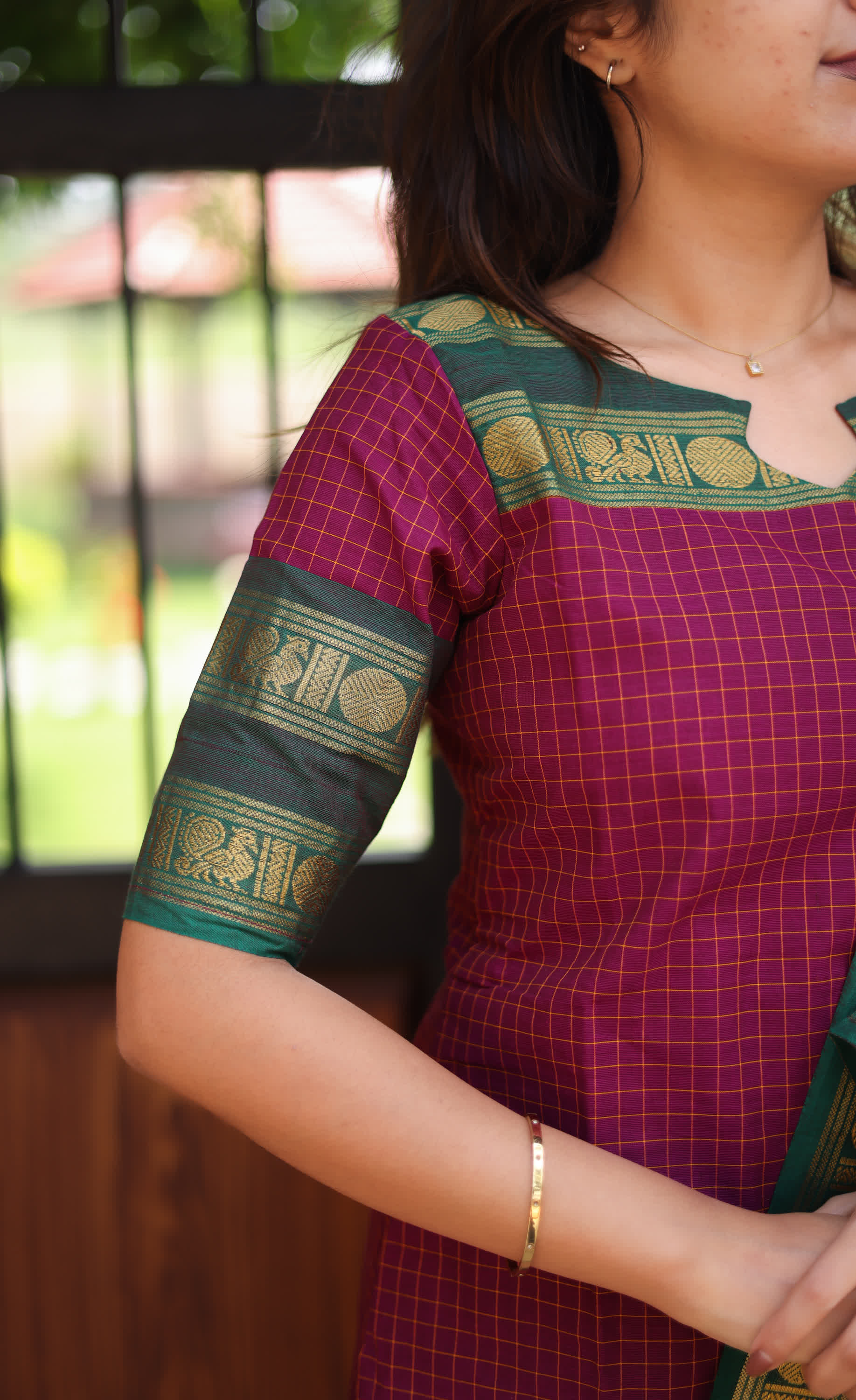 Meera Pinkish Wine with Dark Green Chettinad Cotton Salwar