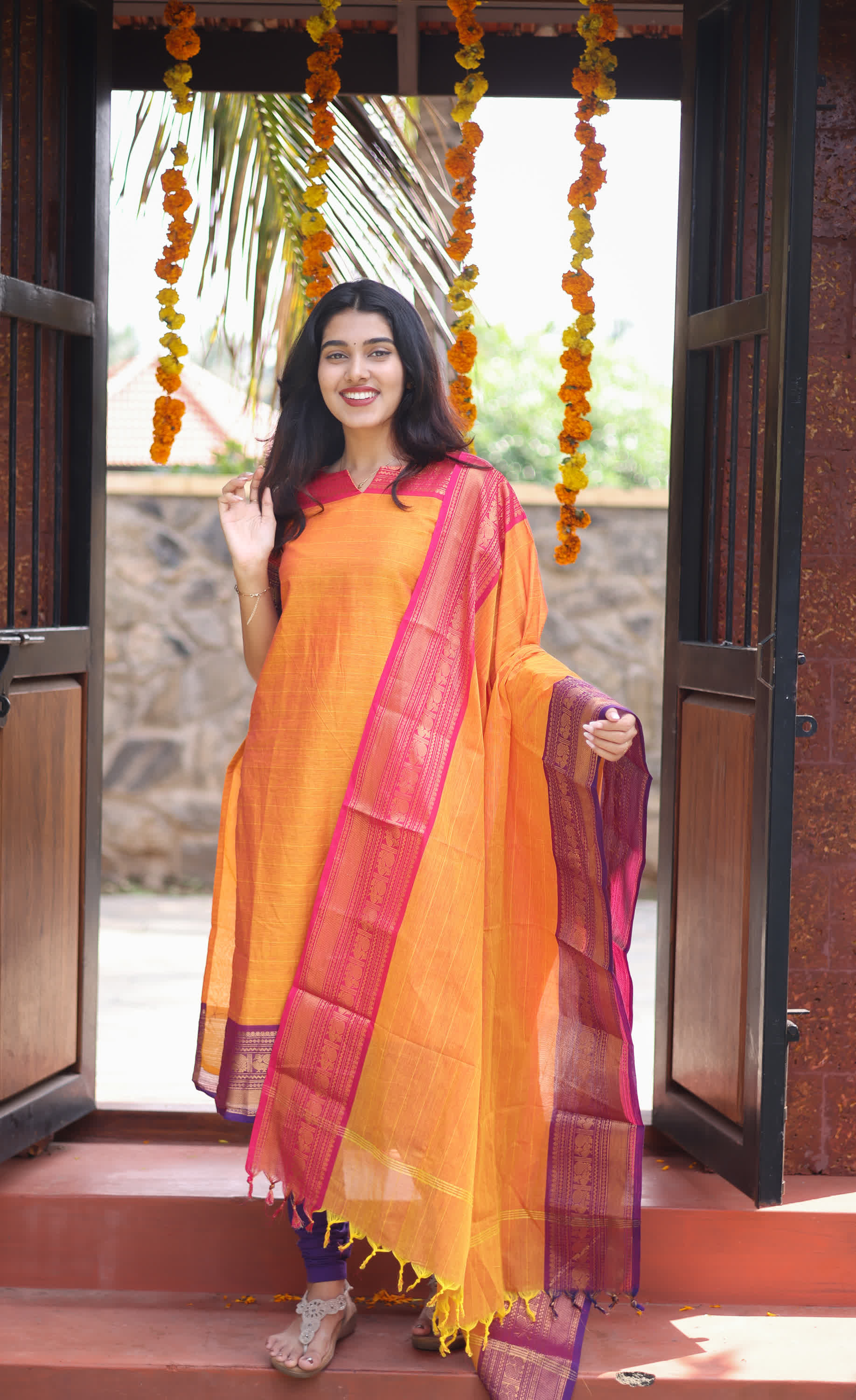 Meera Two tone Orange with Purple Chettinad Cotton Salwar