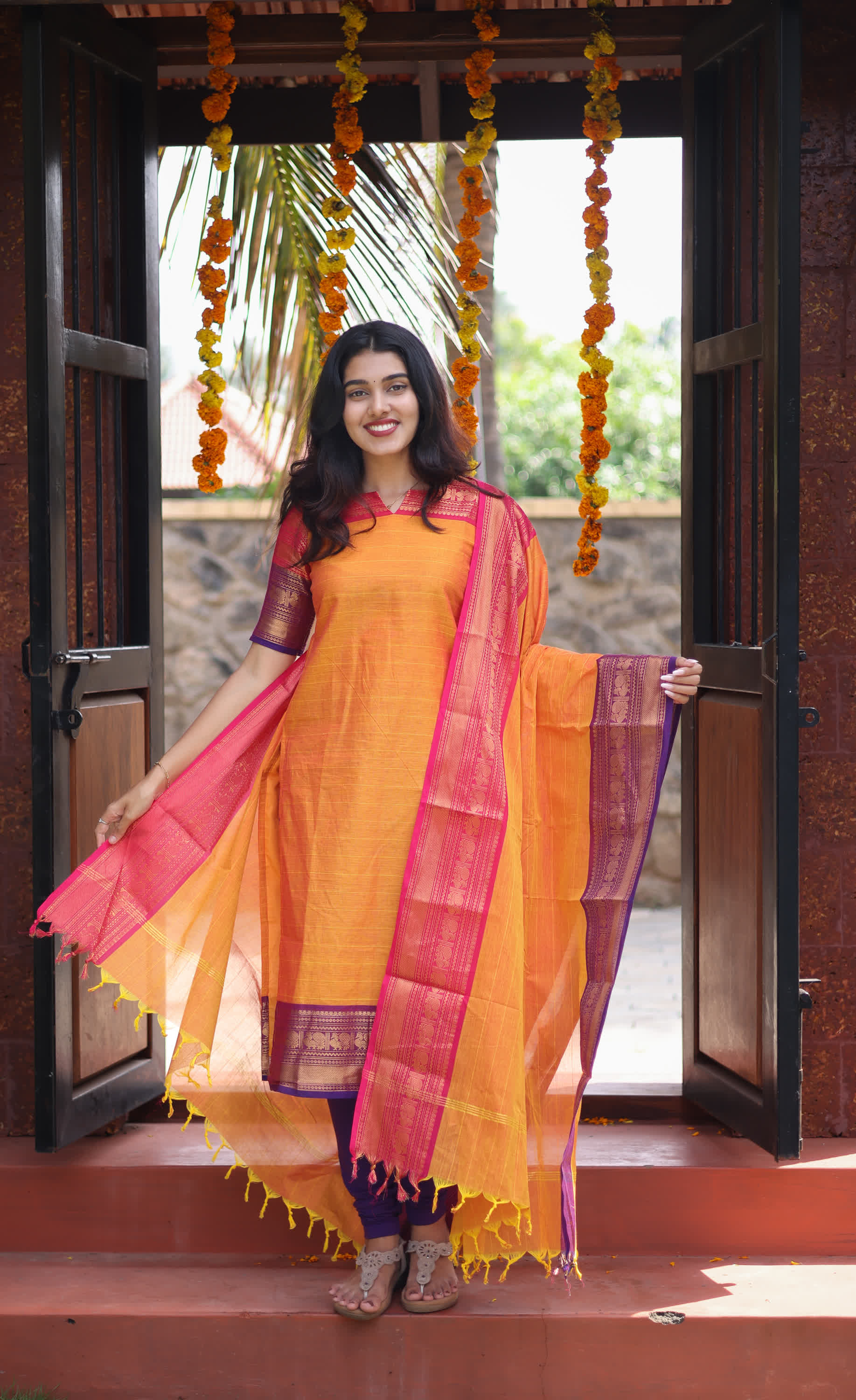 Meera Two tone Orange with Purple Chettinad Cotton Salwar