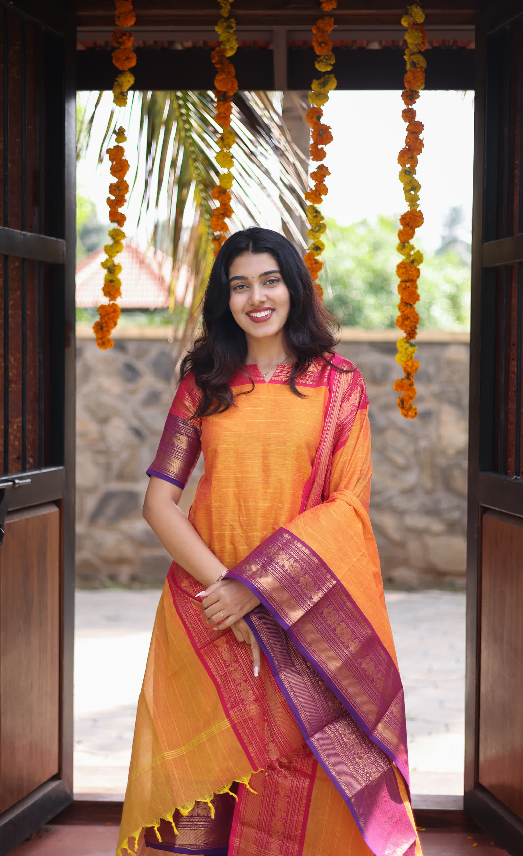 Meera Two tone Orange with Purple Chettinad Cotton Salwar