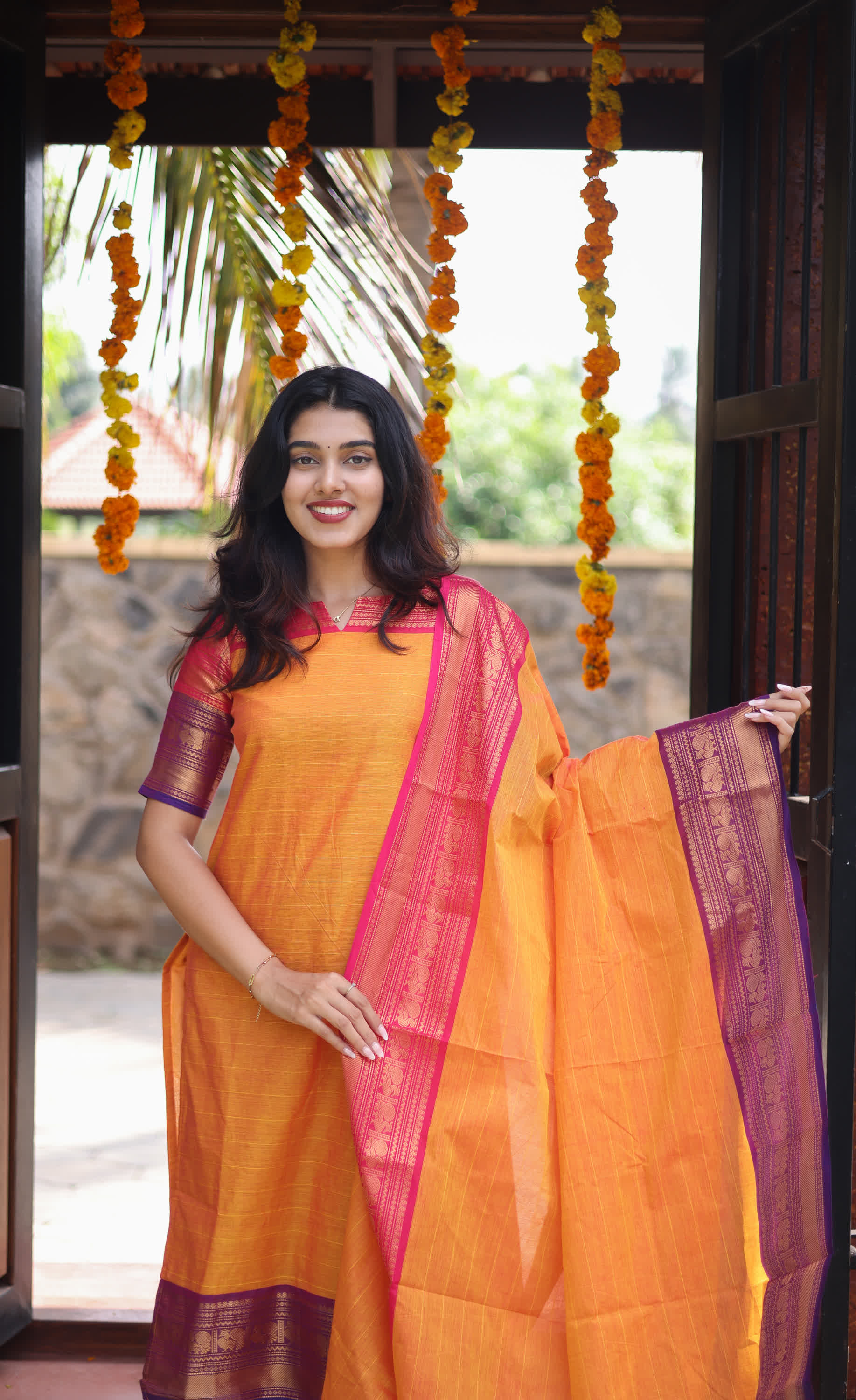 Meera Two tone Orange with Purple Chettinad Cotton Salwar