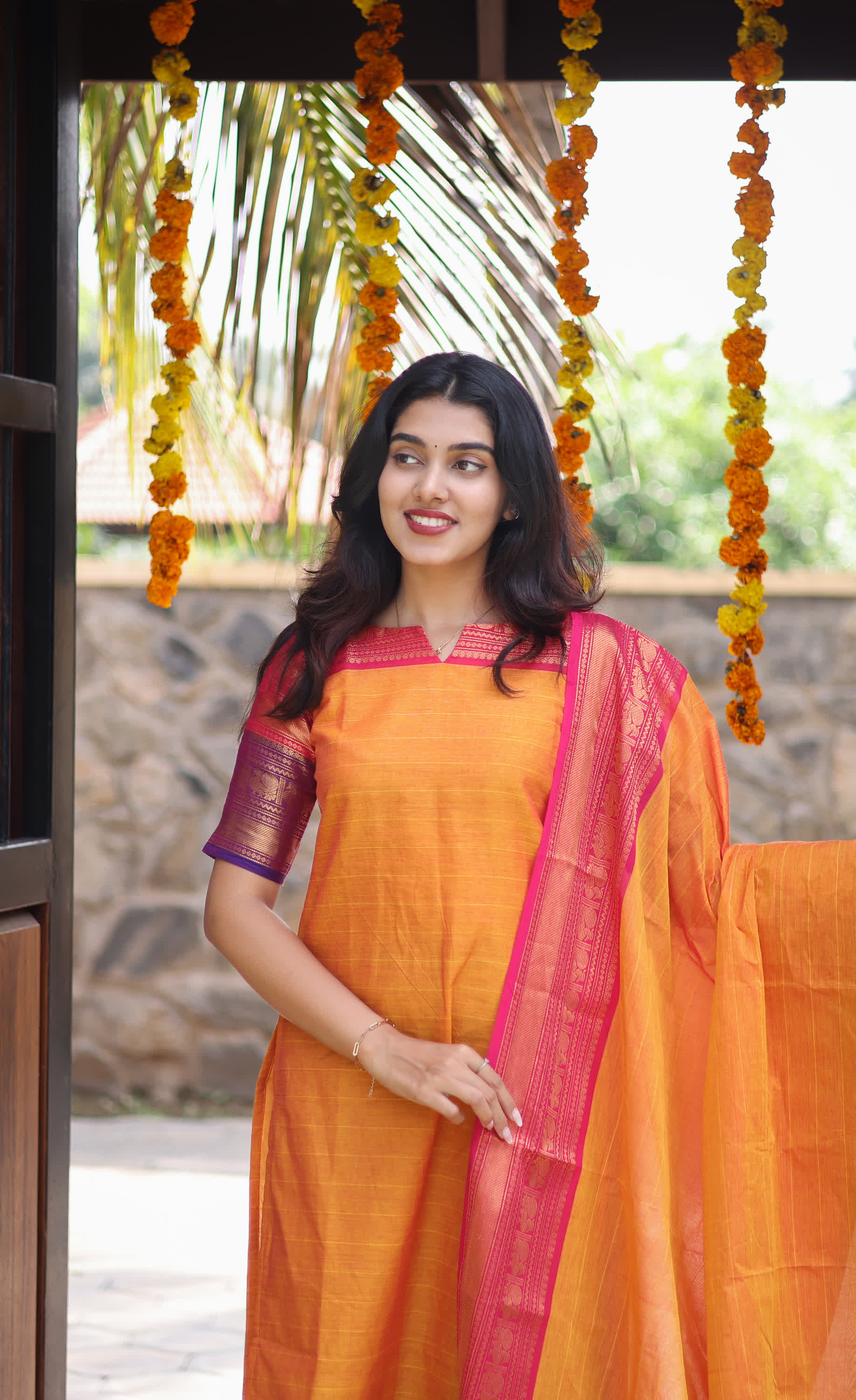 Meera Two tone Orange with Purple Chettinad Cotton Salwar
