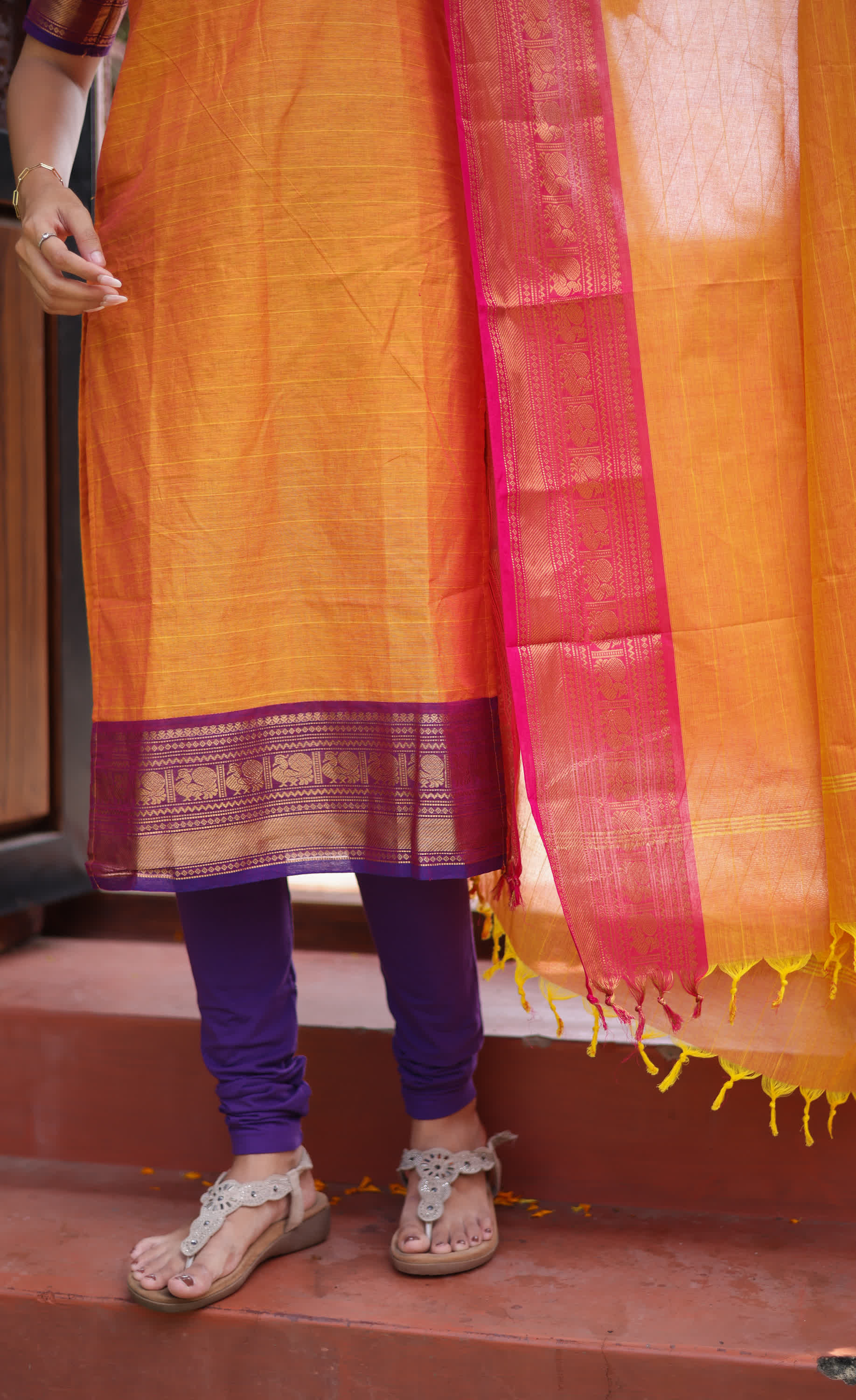 Meera Two tone Orange with Purple Chettinad Cotton Salwar