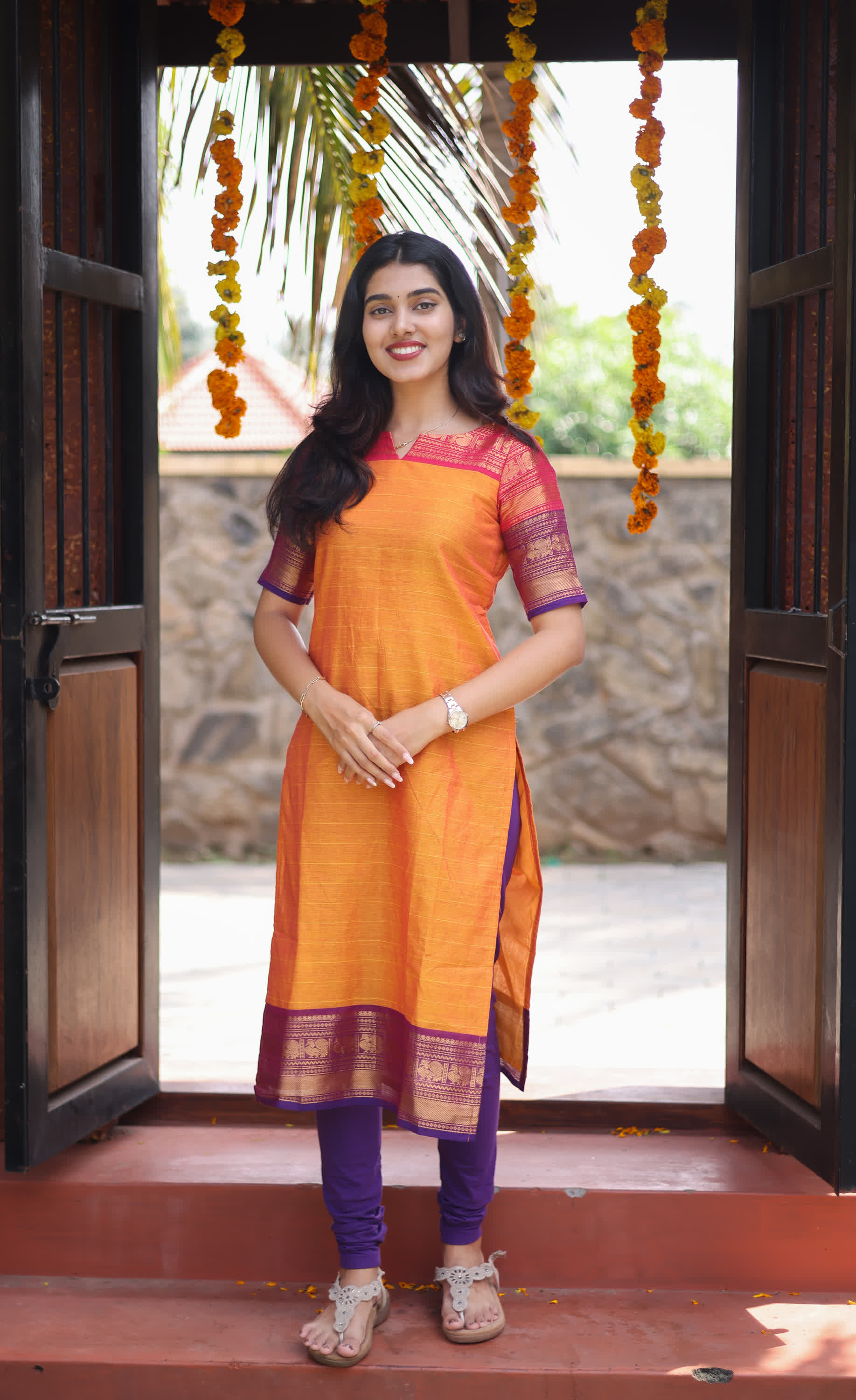 Meera Two tone Orange with Purple Chettinad Cotton Salwar