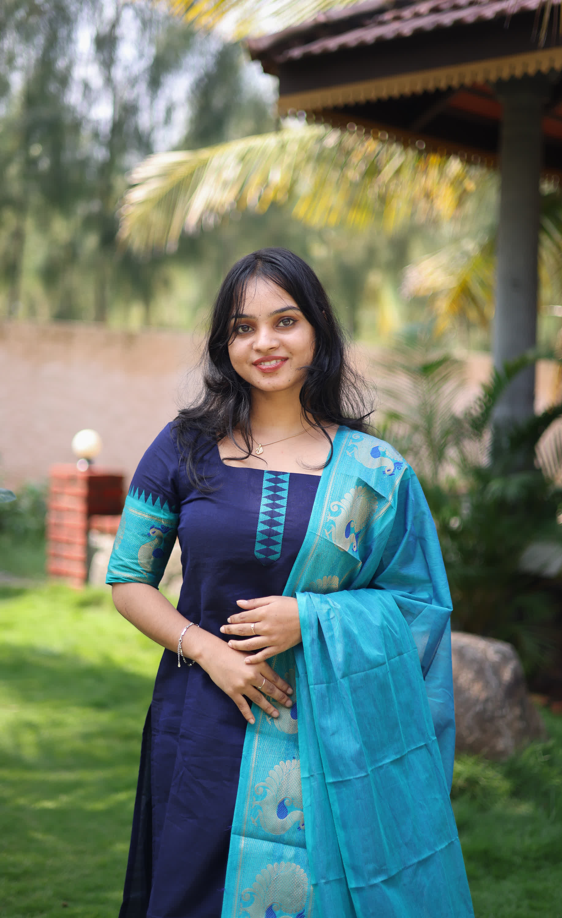 Meera Dark Blue with Light Blue Chettinad Cotton Salwar