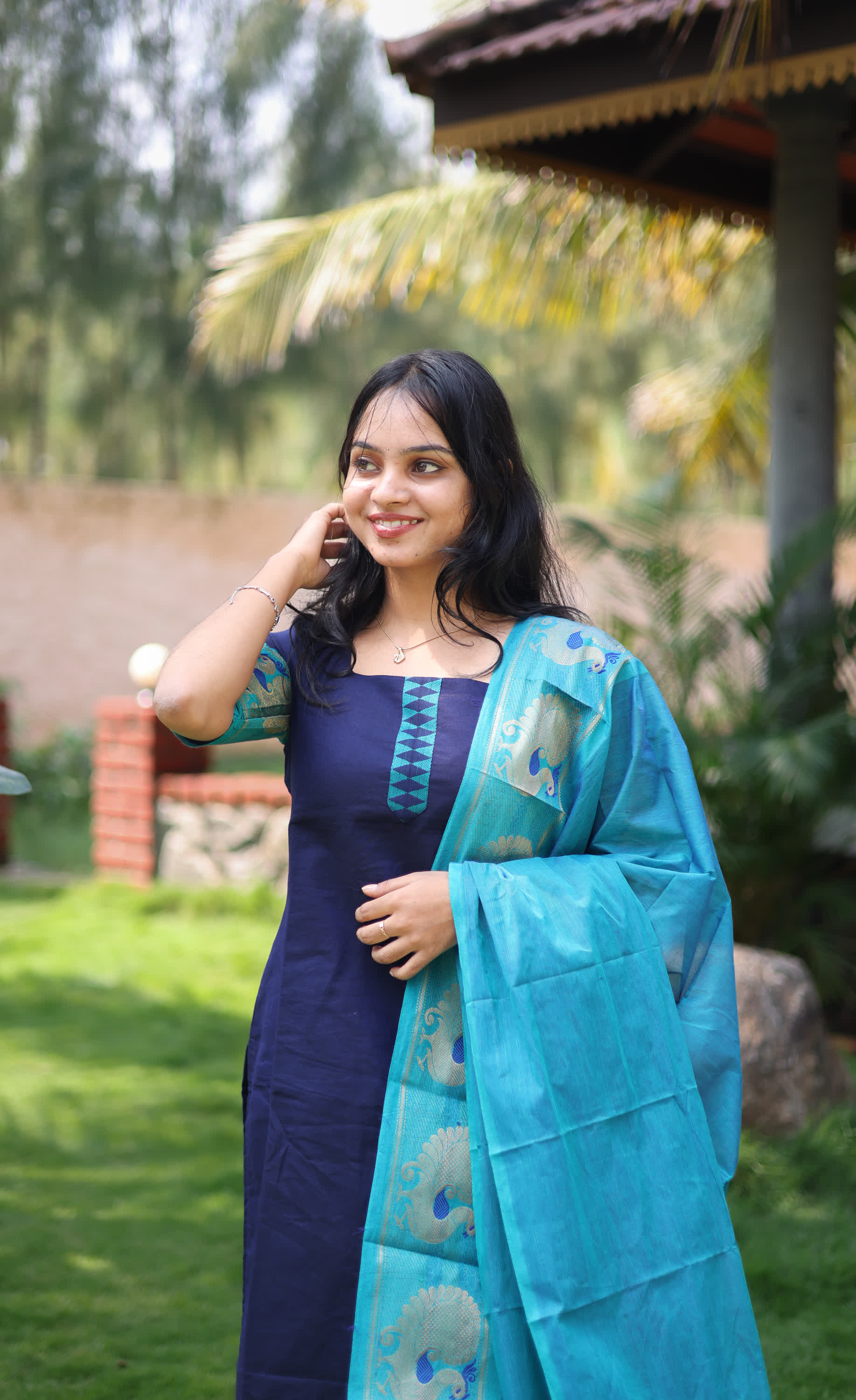 Meera Dark Blue with Light Blue Chettinad Cotton Salwar