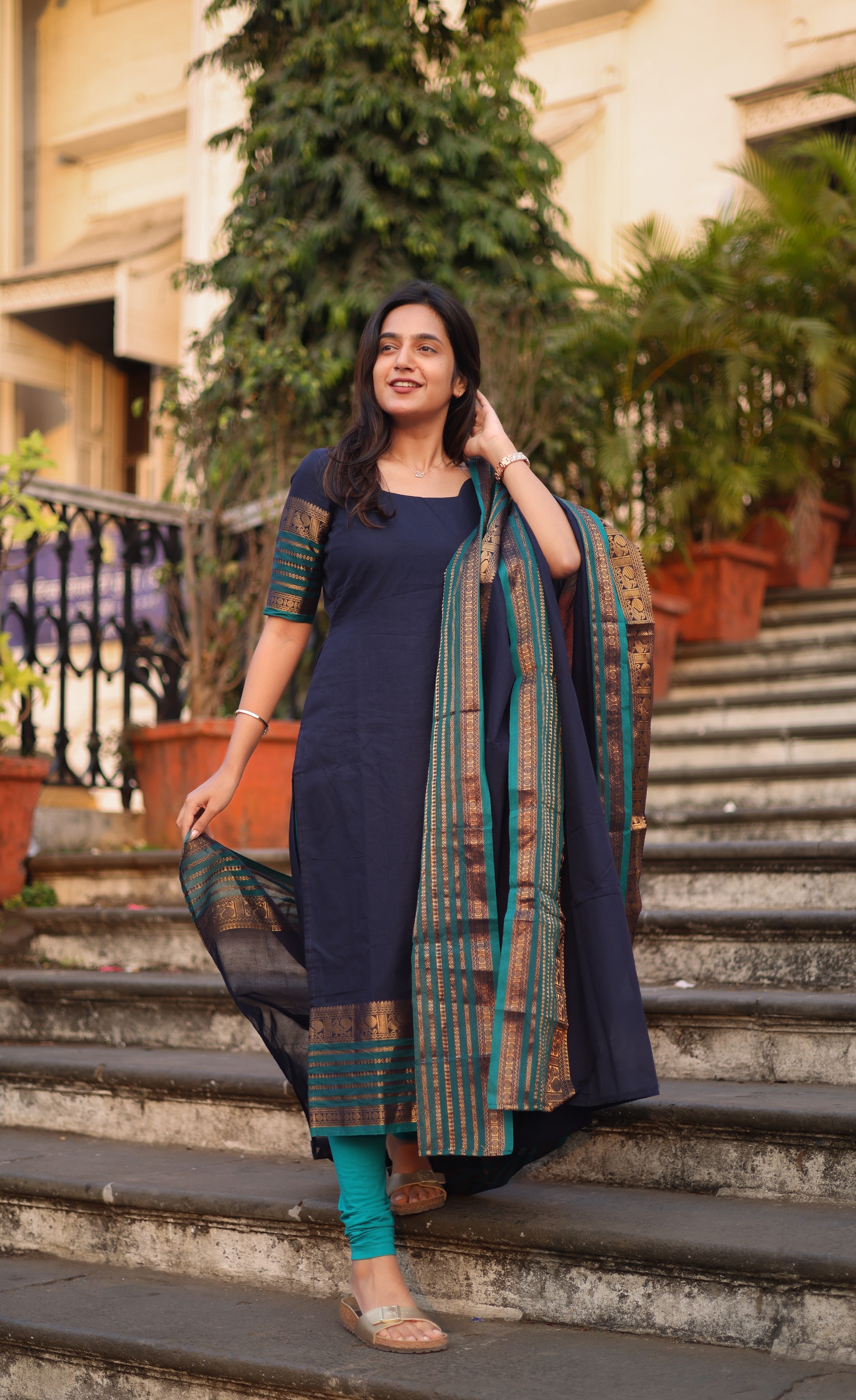 Meera Cotton Salwar - Navy Blue and Peacock Blue salwar