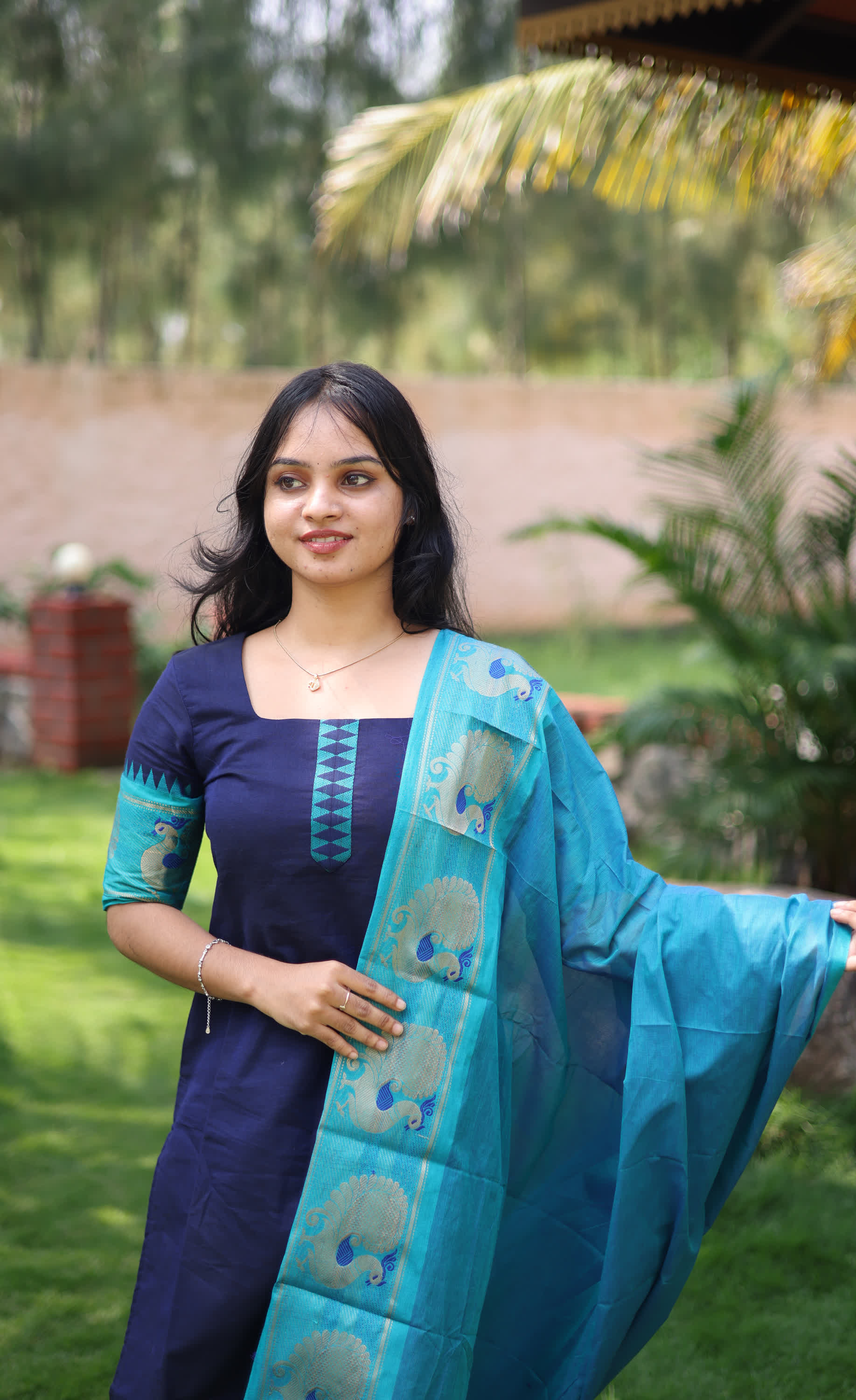 Meera Dark Blue with Light Blue Chettinad Cotton Salwar