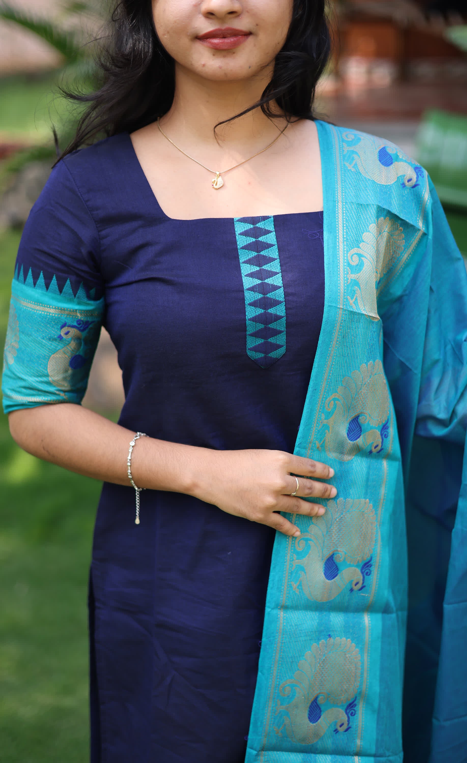 Meera Dark Blue with Light Blue Chettinad Cotton Salwar