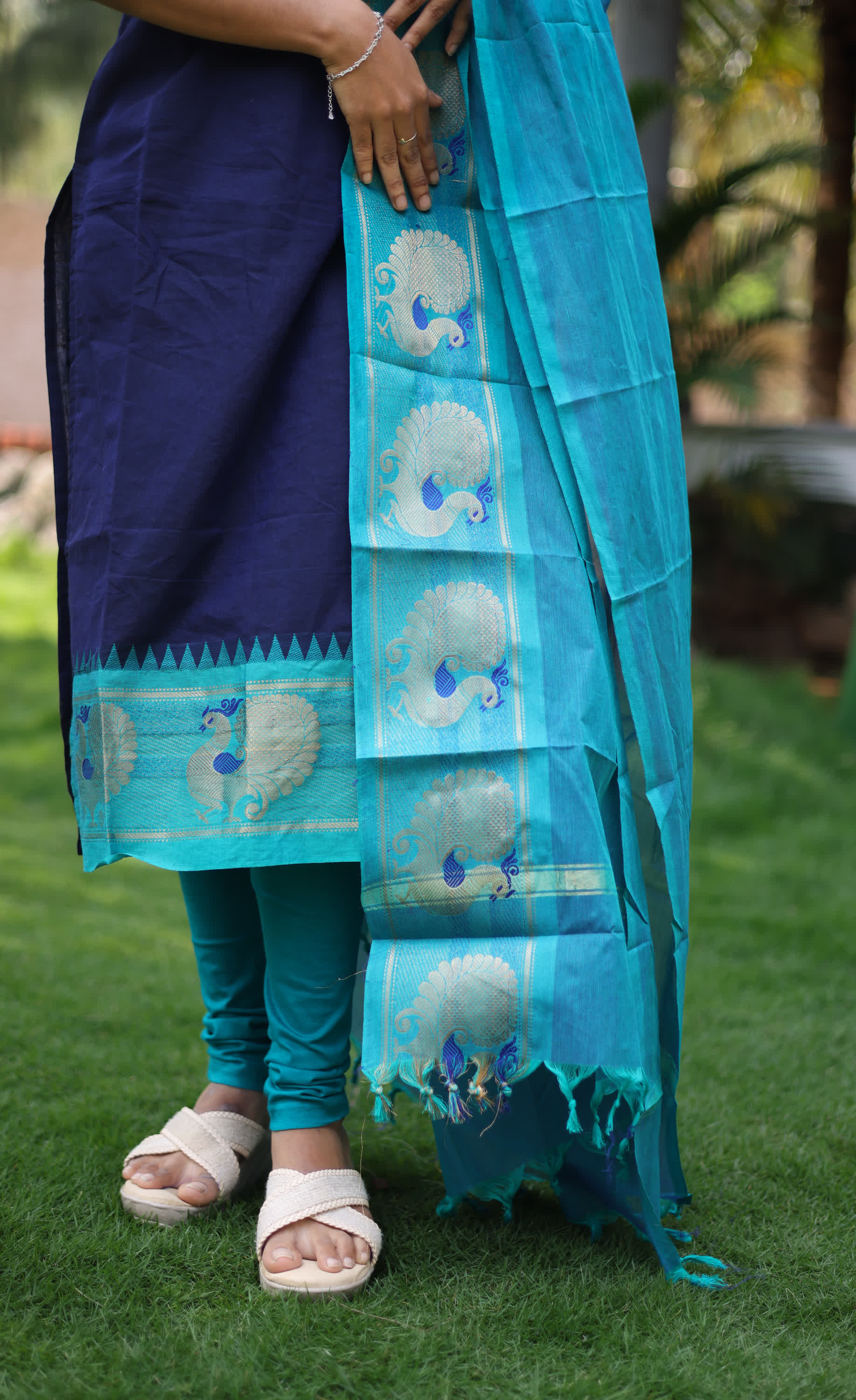 Meera Dark Blue with Light Blue Chettinad Cotton Salwar