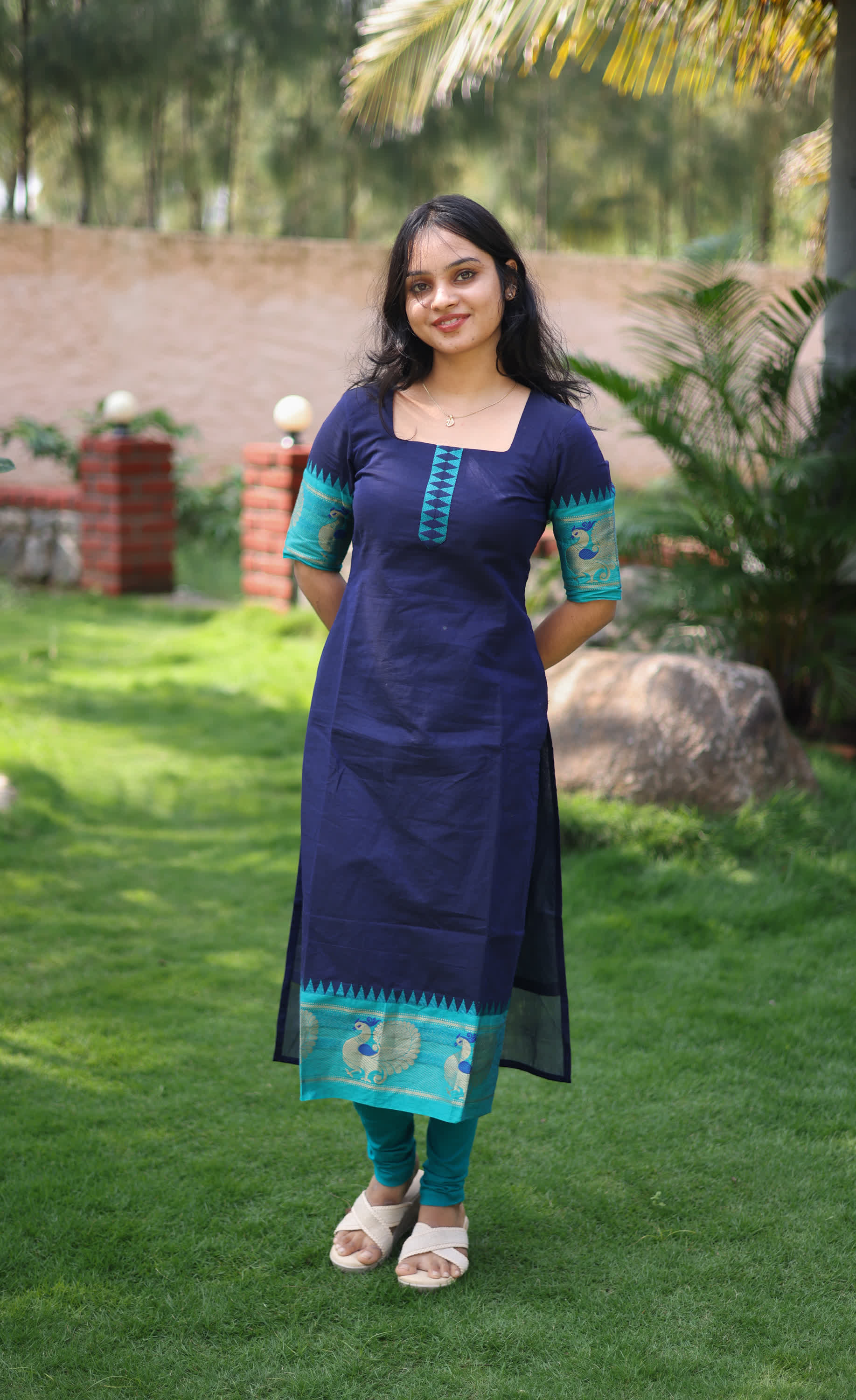 Meera Dark Blue with Light Blue Chettinad Cotton Salwar