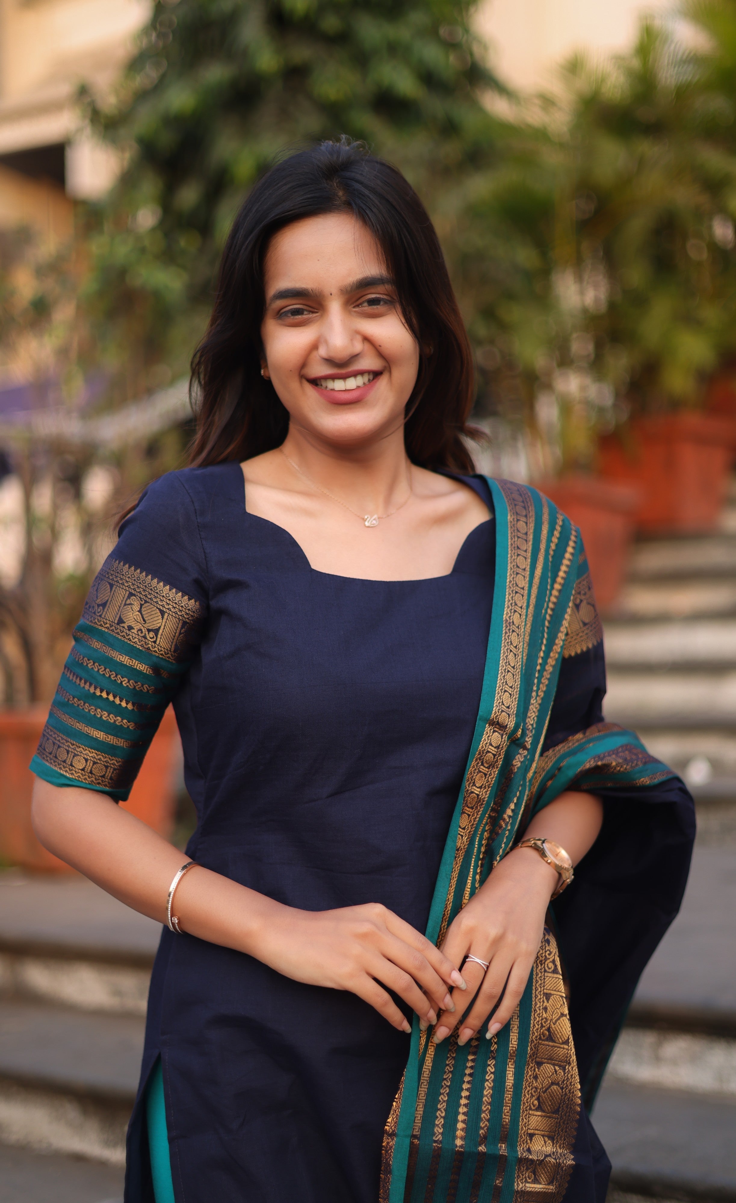 Meera Cotton Salwar - Navy Blue and Peacock Blue salwar