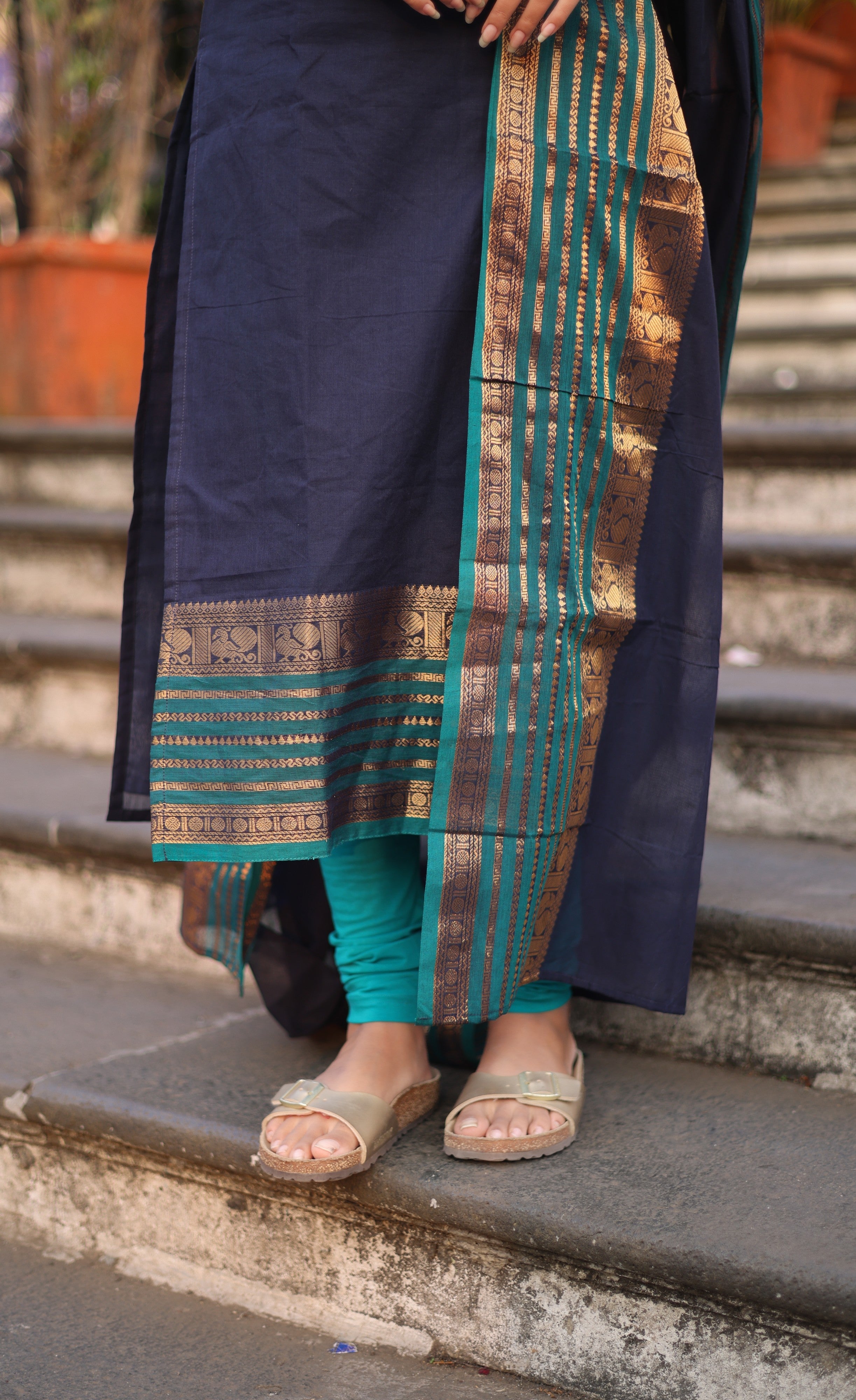 Meera Cotton Salwar - Navy Blue and Peacock Blue salwar