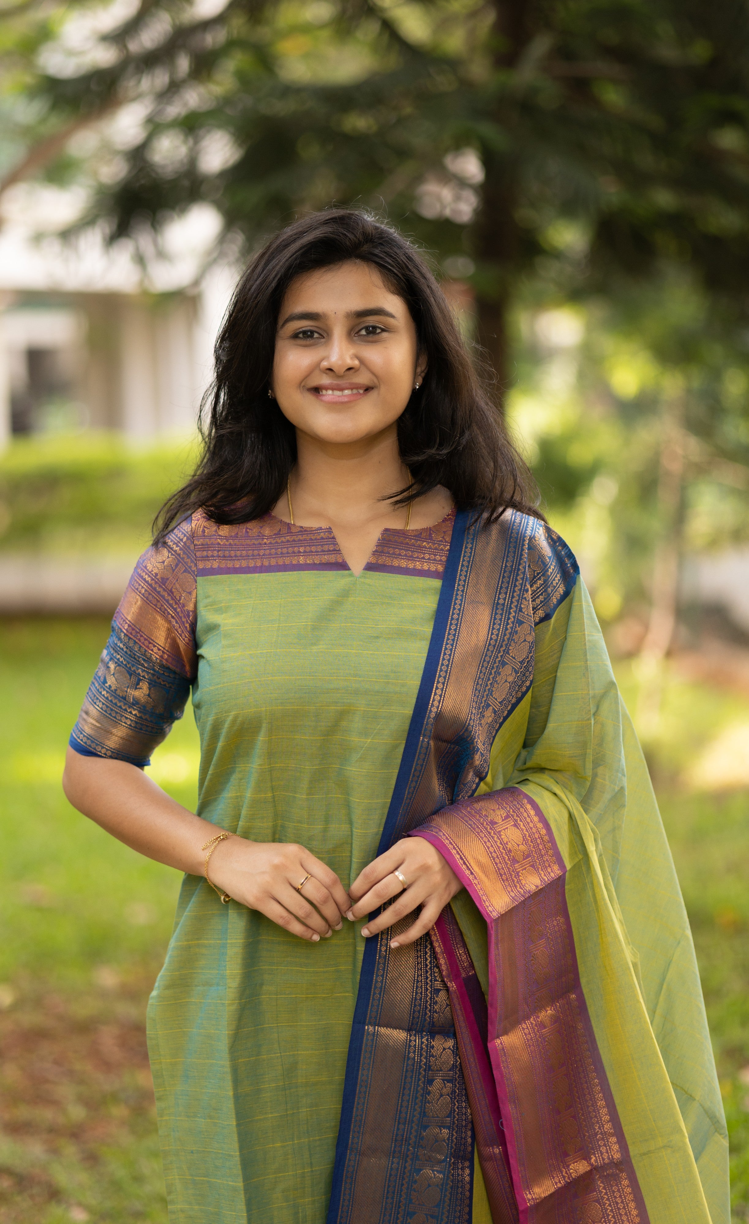 Meera Dual tone Green with Dark Blue and Violet Chettinad Cotton Salwar