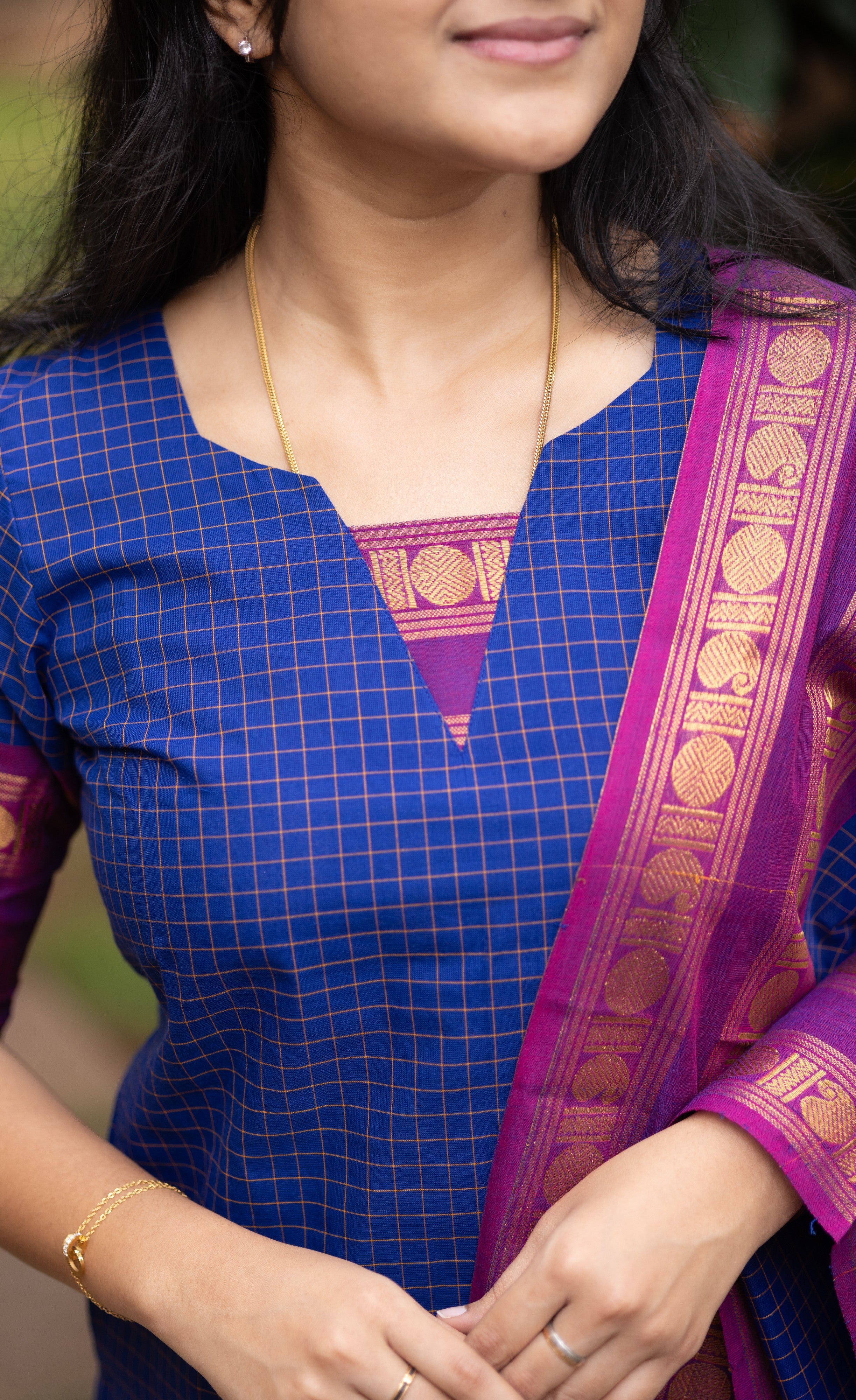 Meera Dark Blue wiith Magenta Chettinad Cotton Salwar