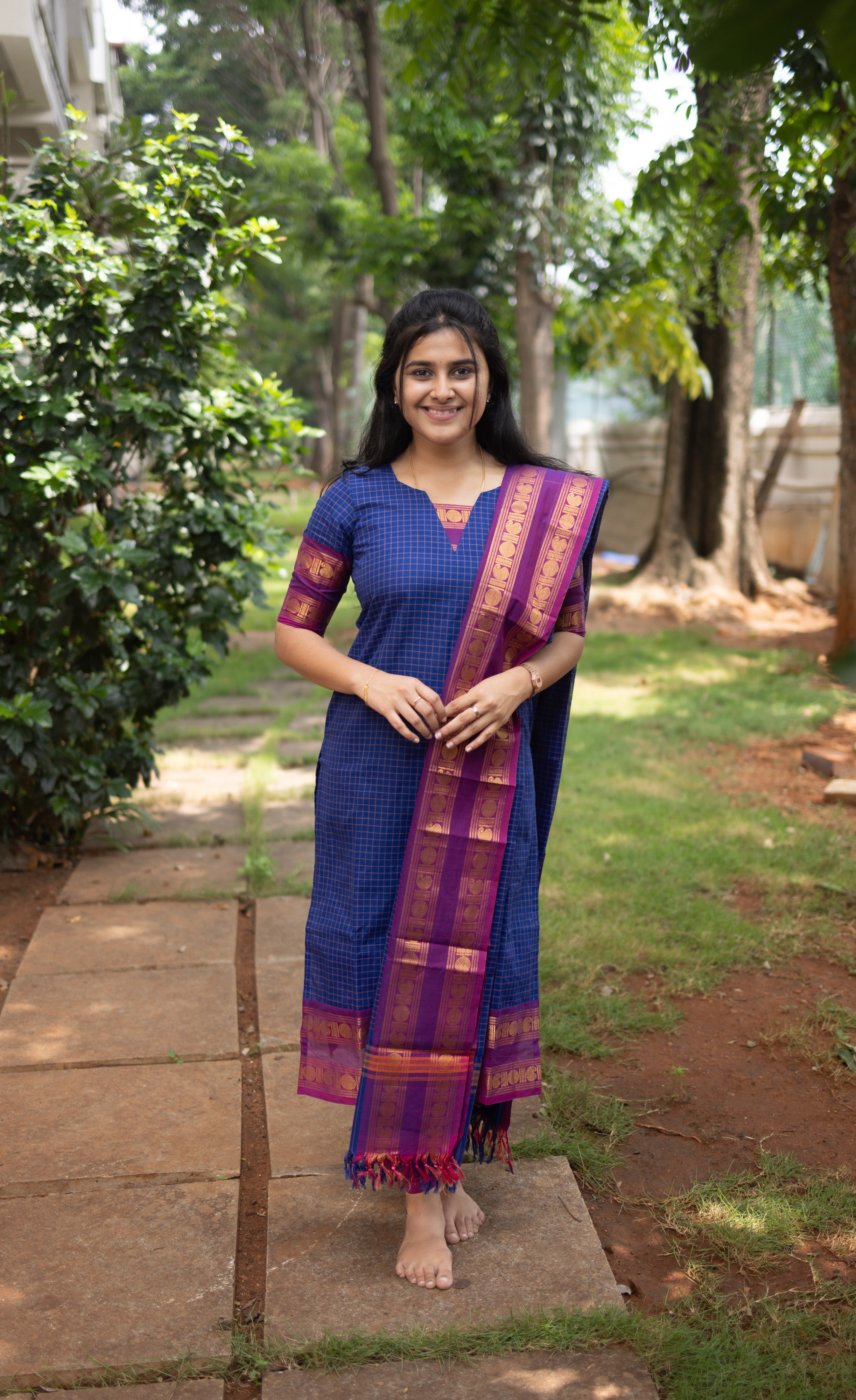 Meera Dark Blue wiith Magenta Chettinad Cotton Salwar