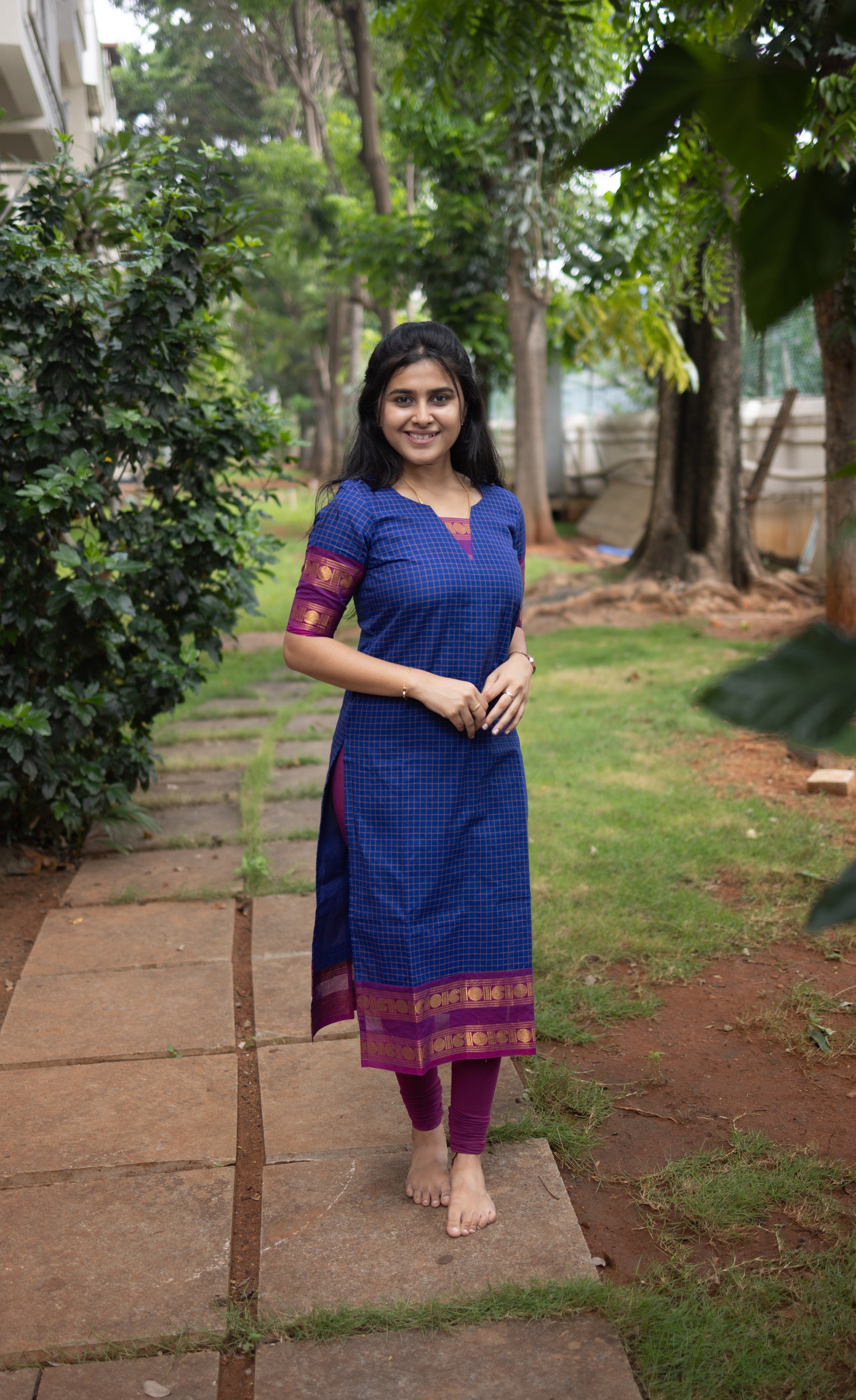 Meera Dark Blue wiith Magenta Chettinad Cotton Salwar