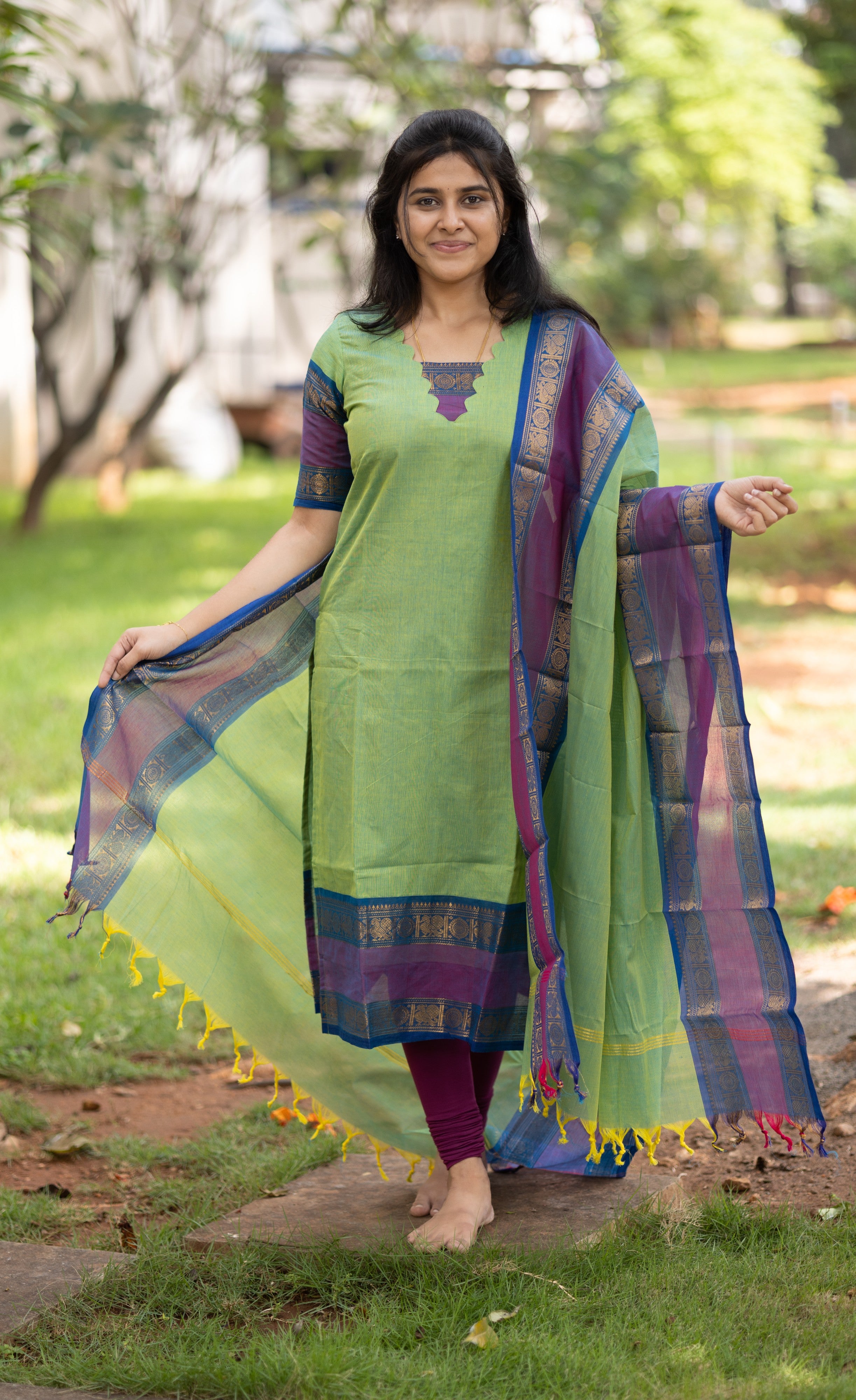 Meera Dual tone Green with Violet Chettinad Cotton Salwar