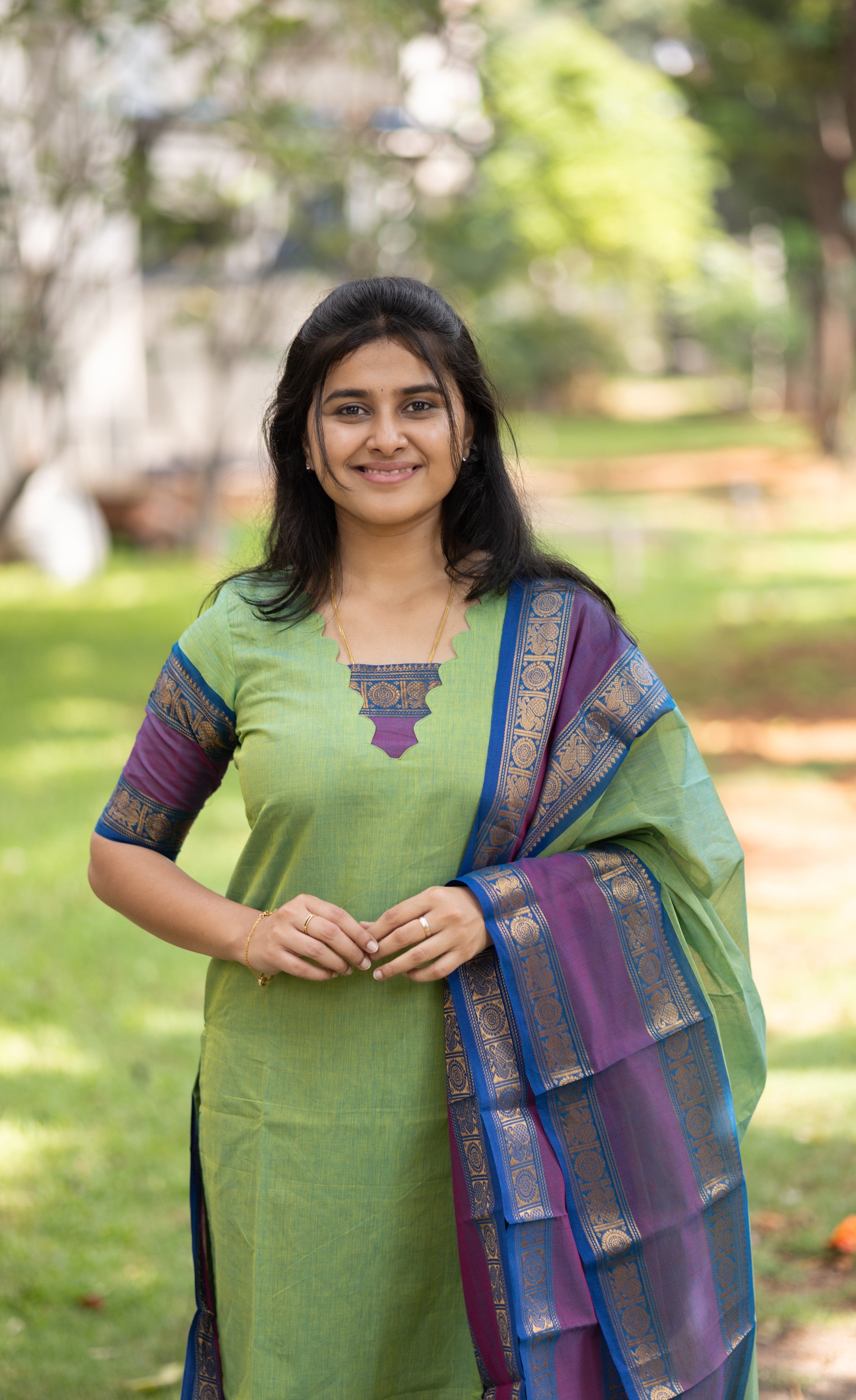 Meera Dual tone Green with Violet Chettinad Cotton Salwar