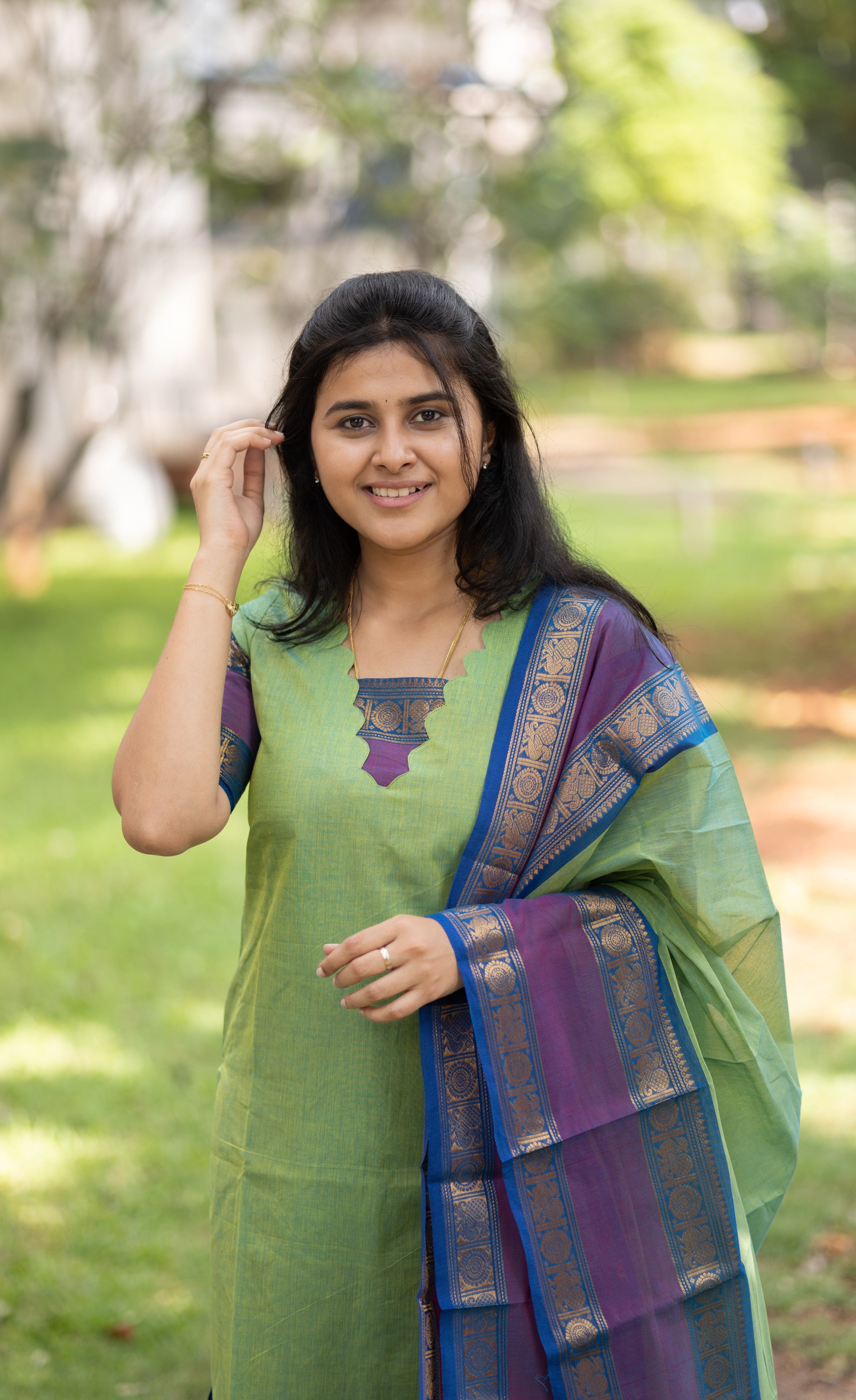 Meera Dual tone Green with Violet Chettinad Cotton Salwar
