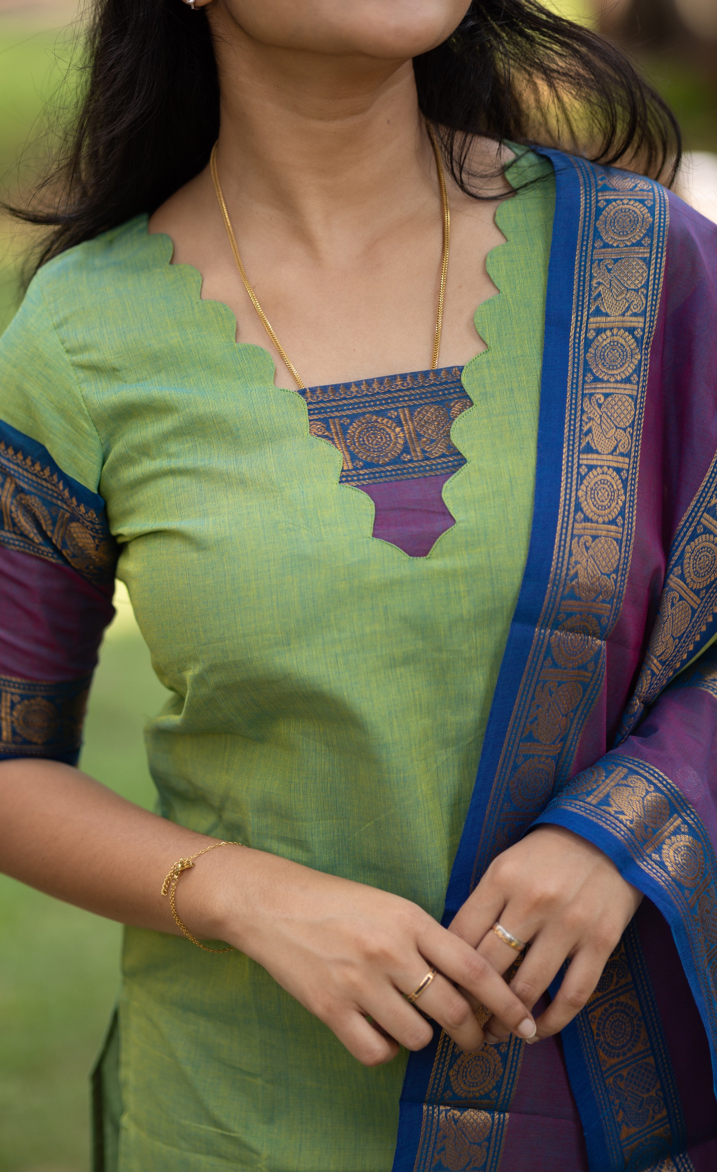Meera Dual tone Green with Violet Chettinad Cotton Salwar