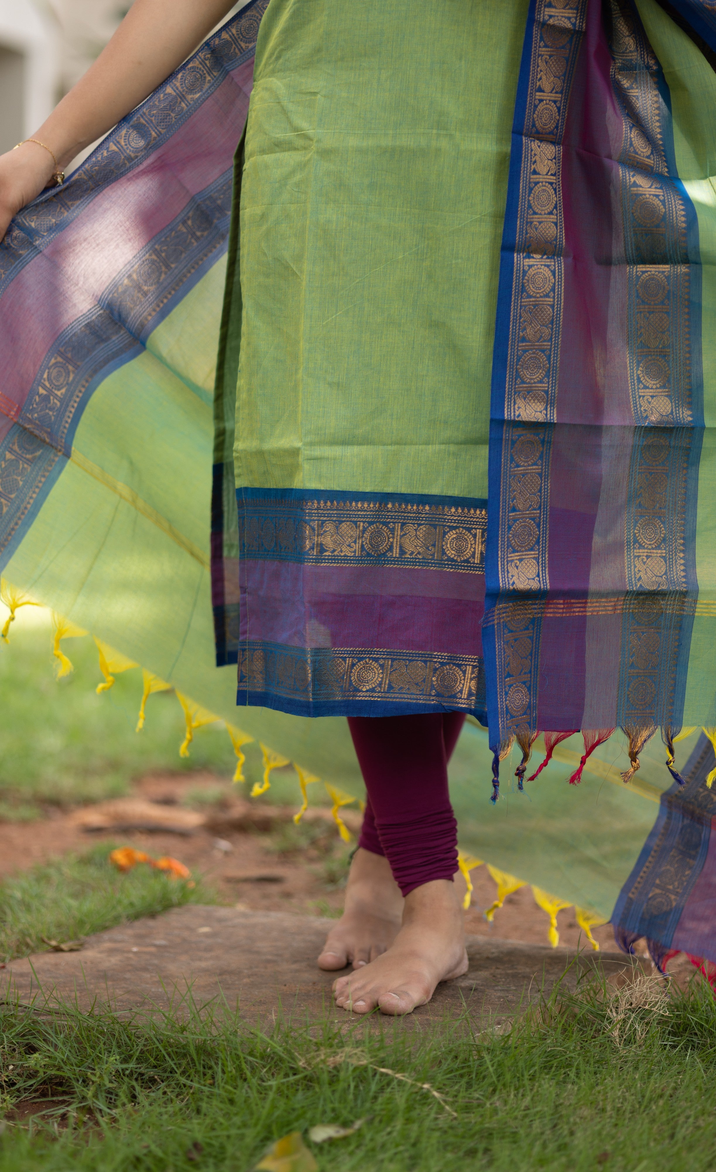 Meera Dual tone Green with Violet Chettinad Cotton Salwar