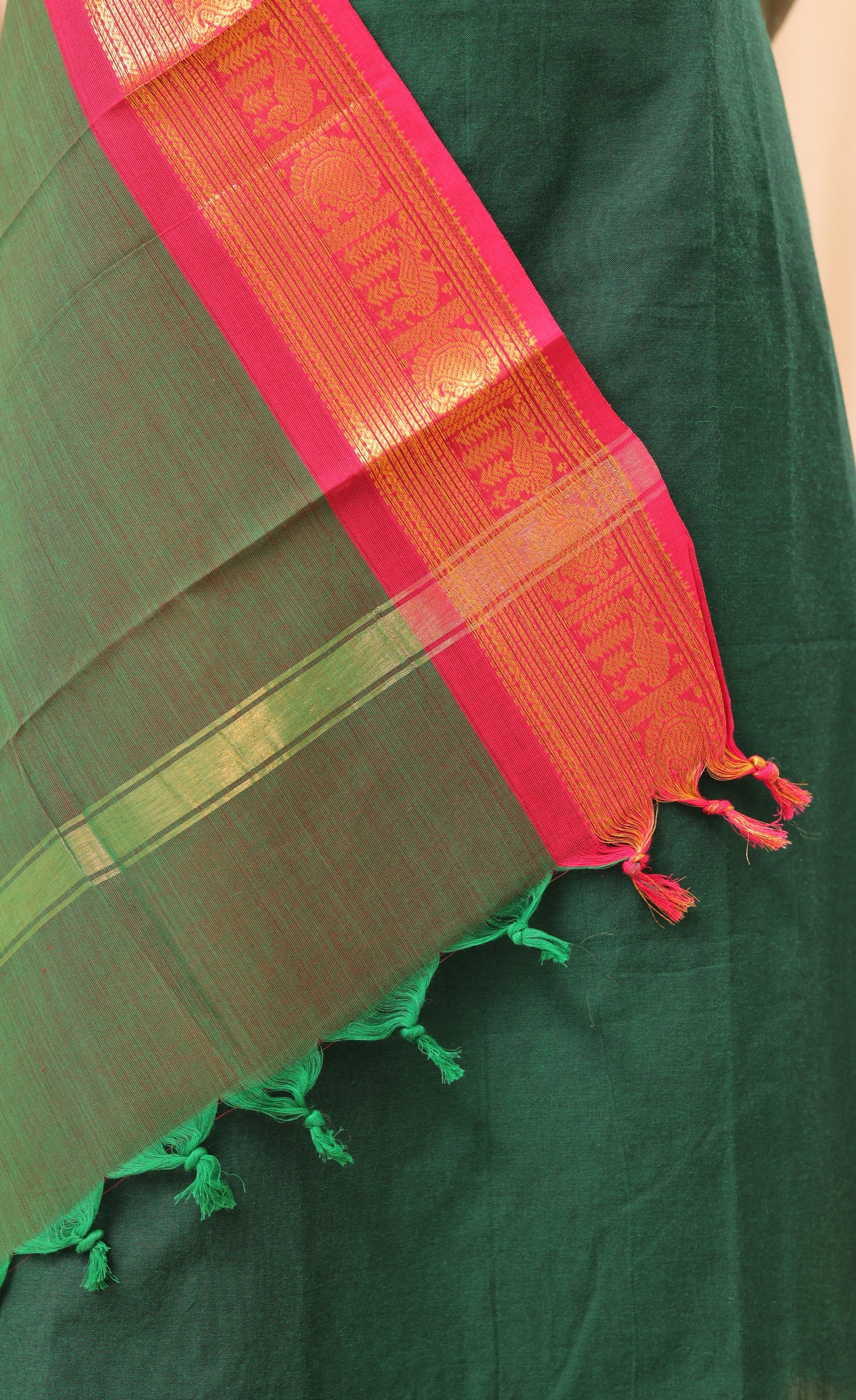Deep Green With Pink Chettinad Cotton Dupatta