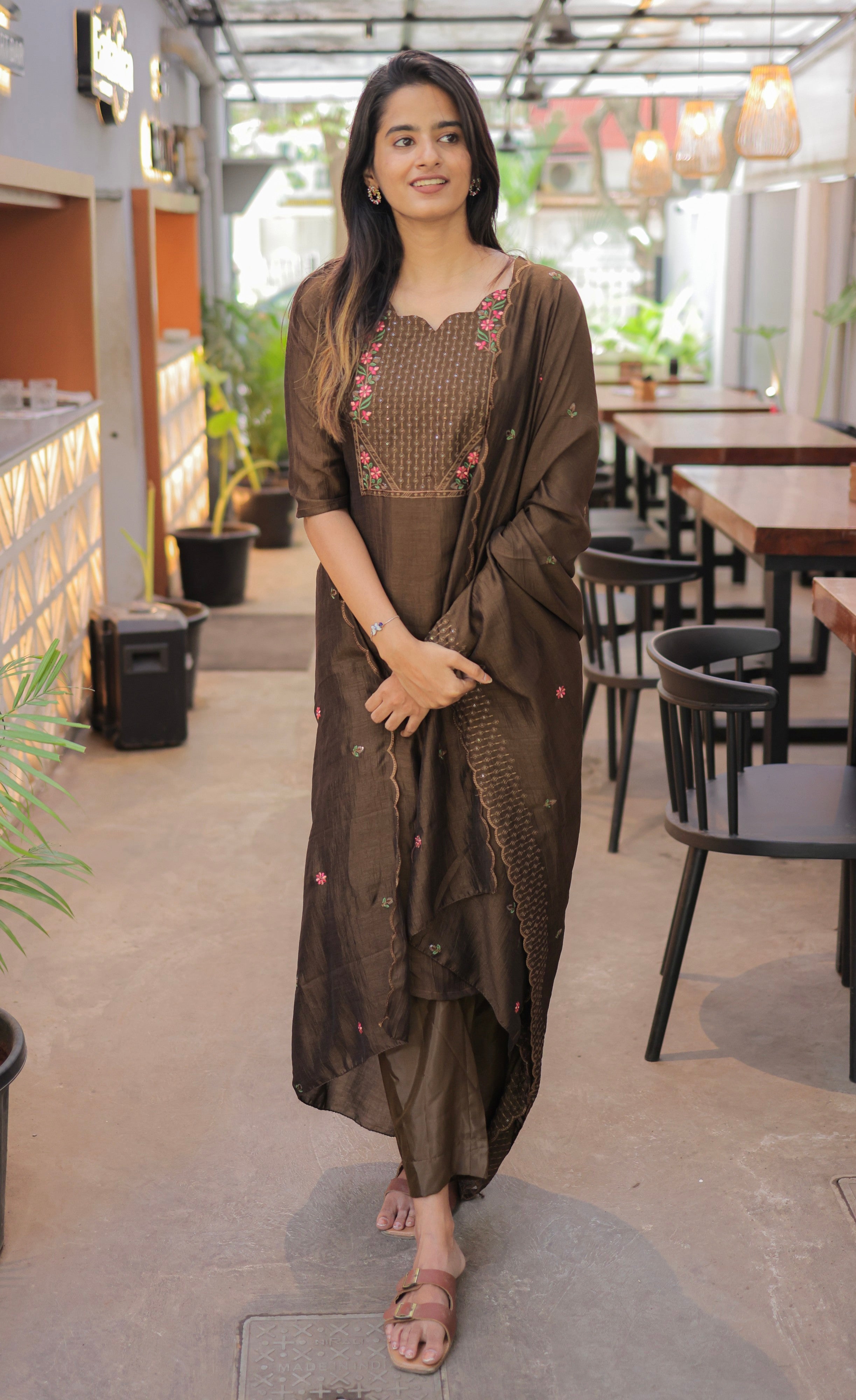 Nakshatra Georgette Salwar -  Chocolate Brown