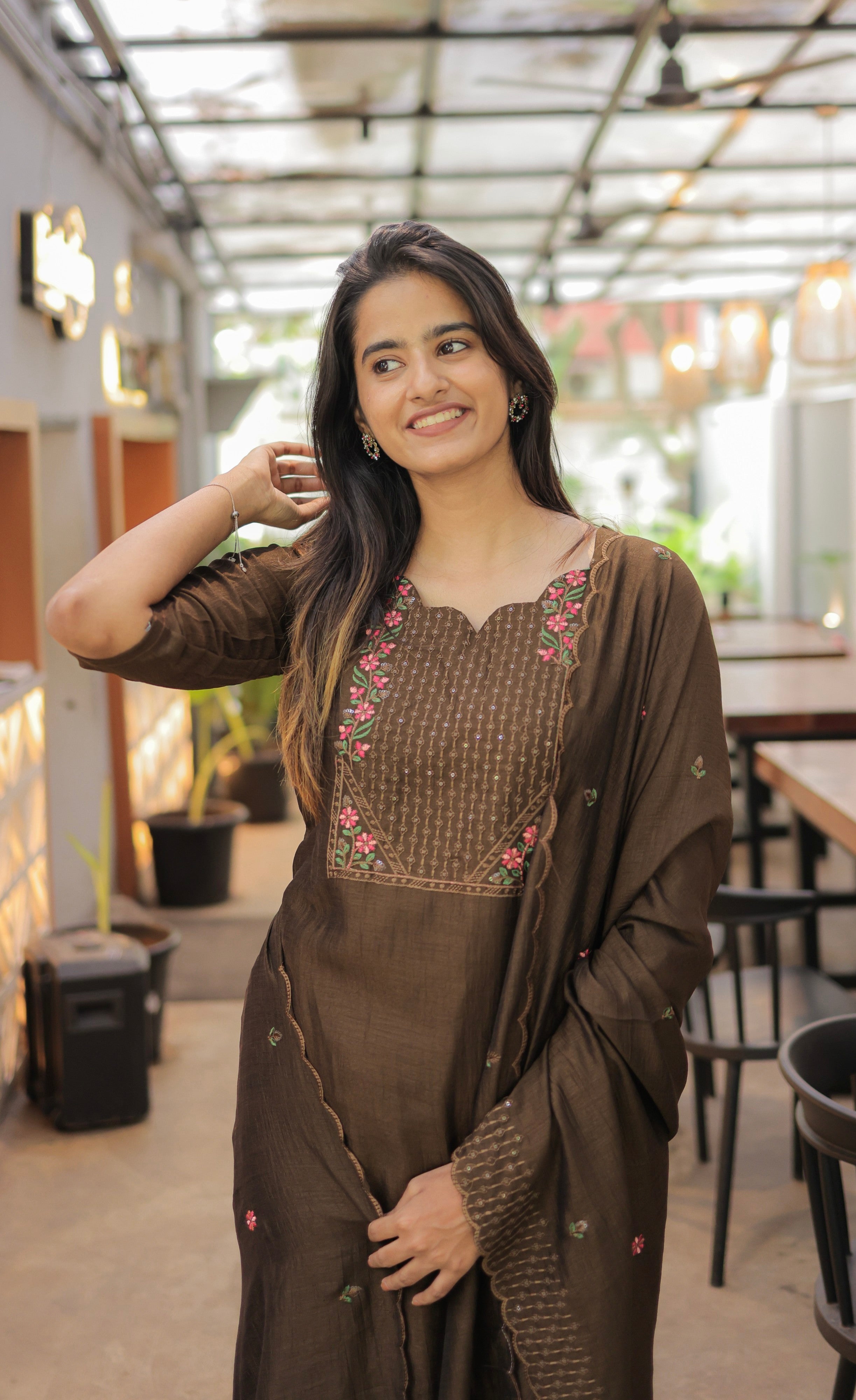 Nakshatra Georgette Salwar -  Chocolate Brown