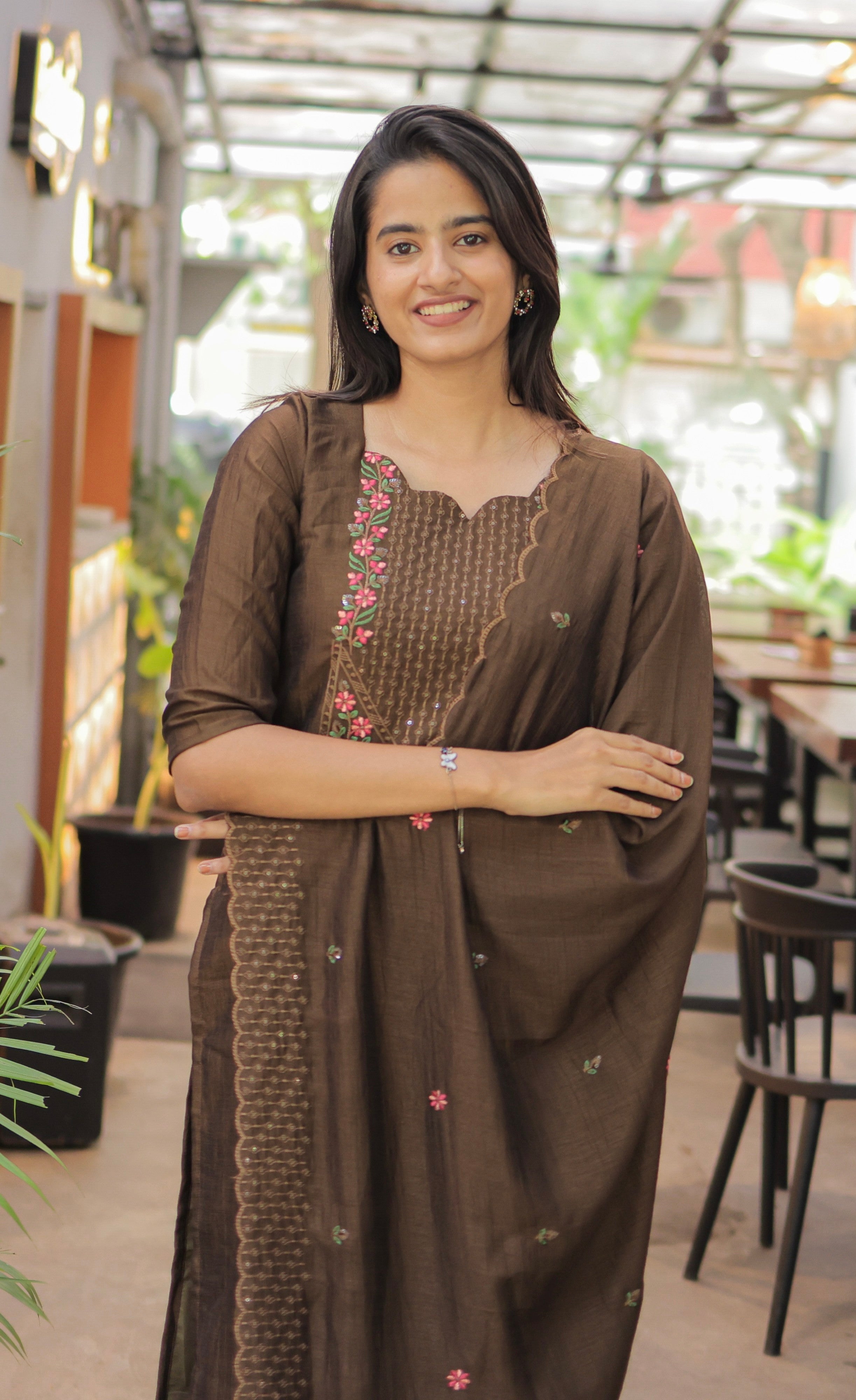 Nakshatra Georgette Salwar -  Chocolate Brown