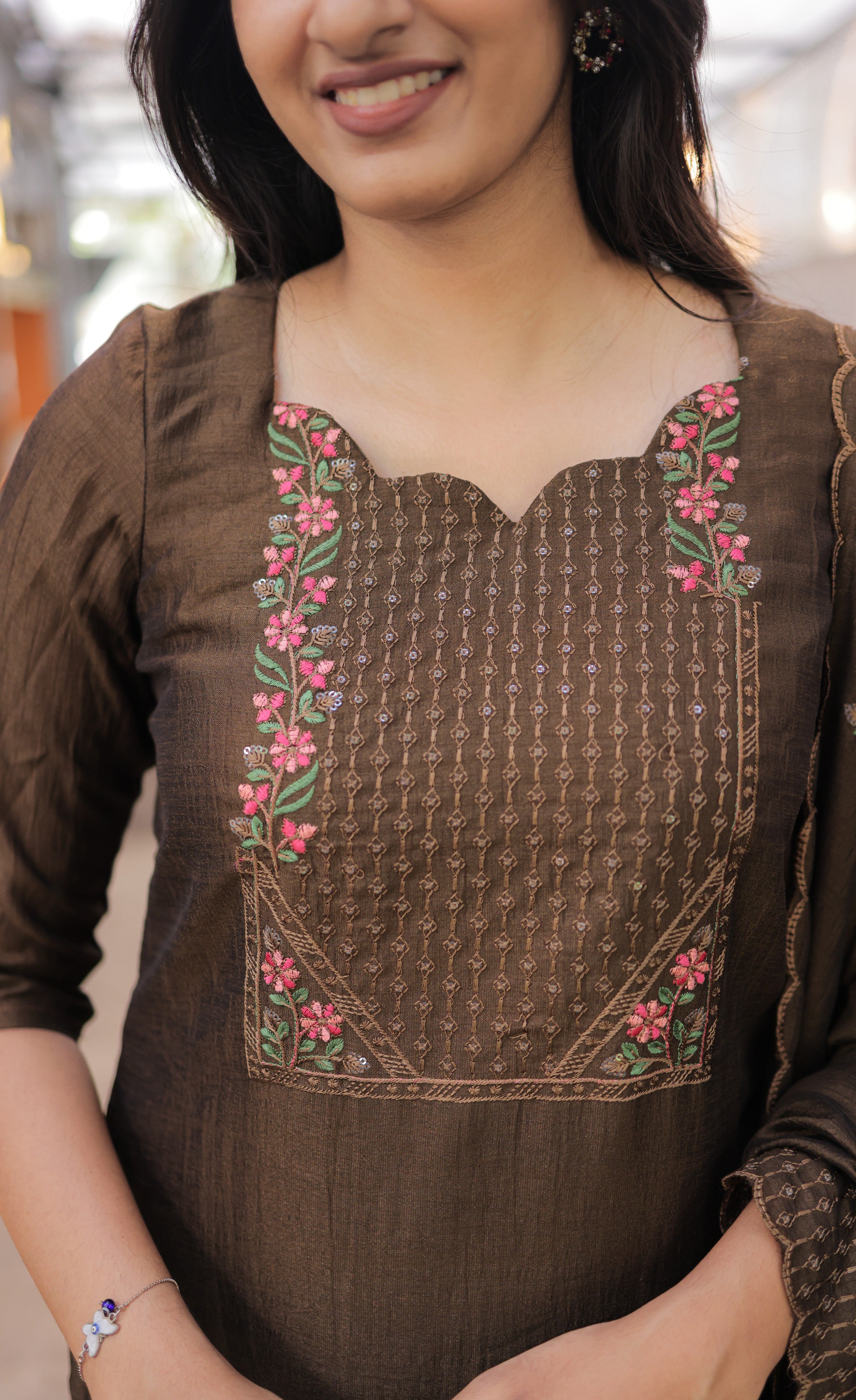 Nakshatra Georgette Salwar -  Chocolate Brown