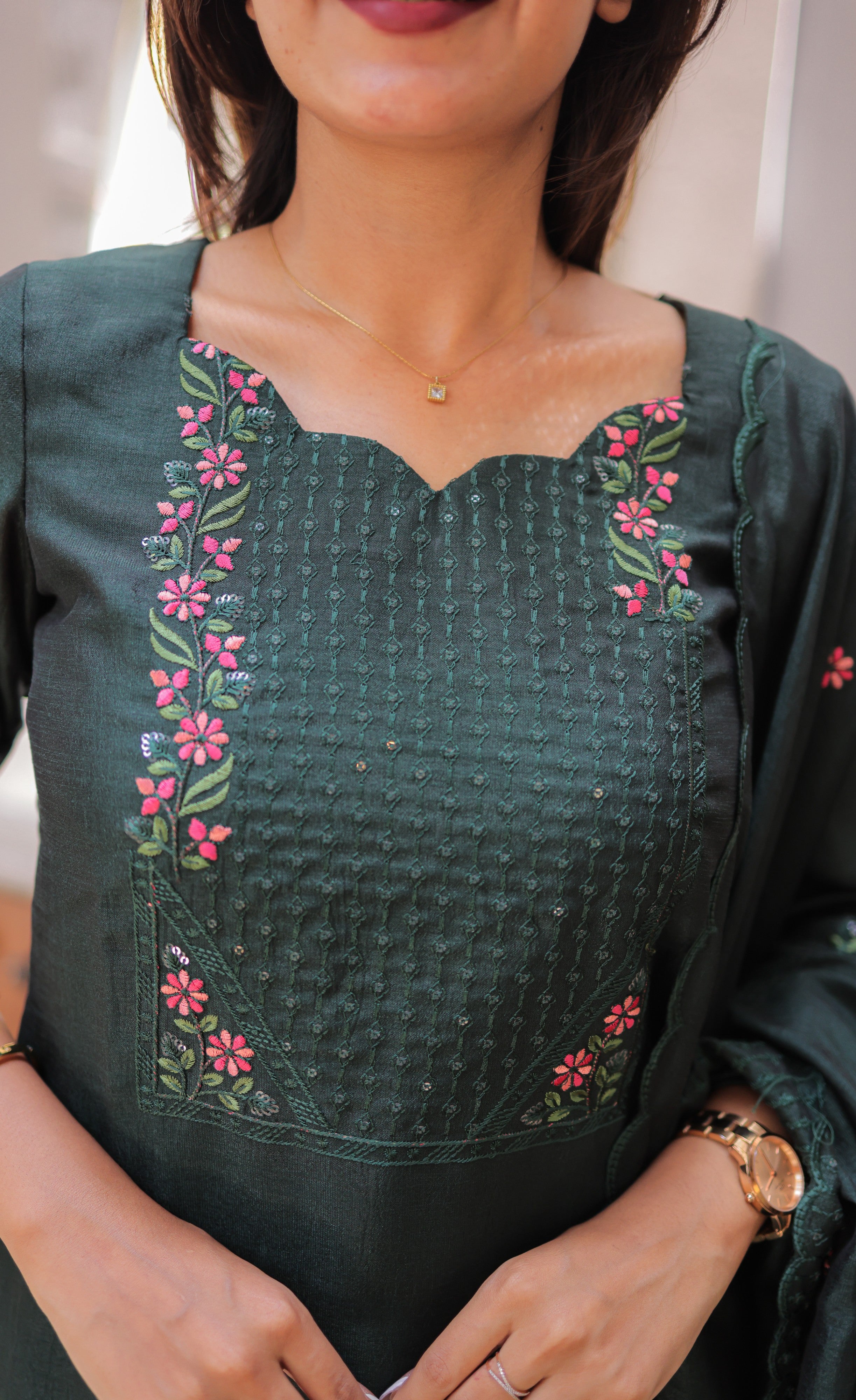 Nakshatra Georgette Salwar -  Dark Green