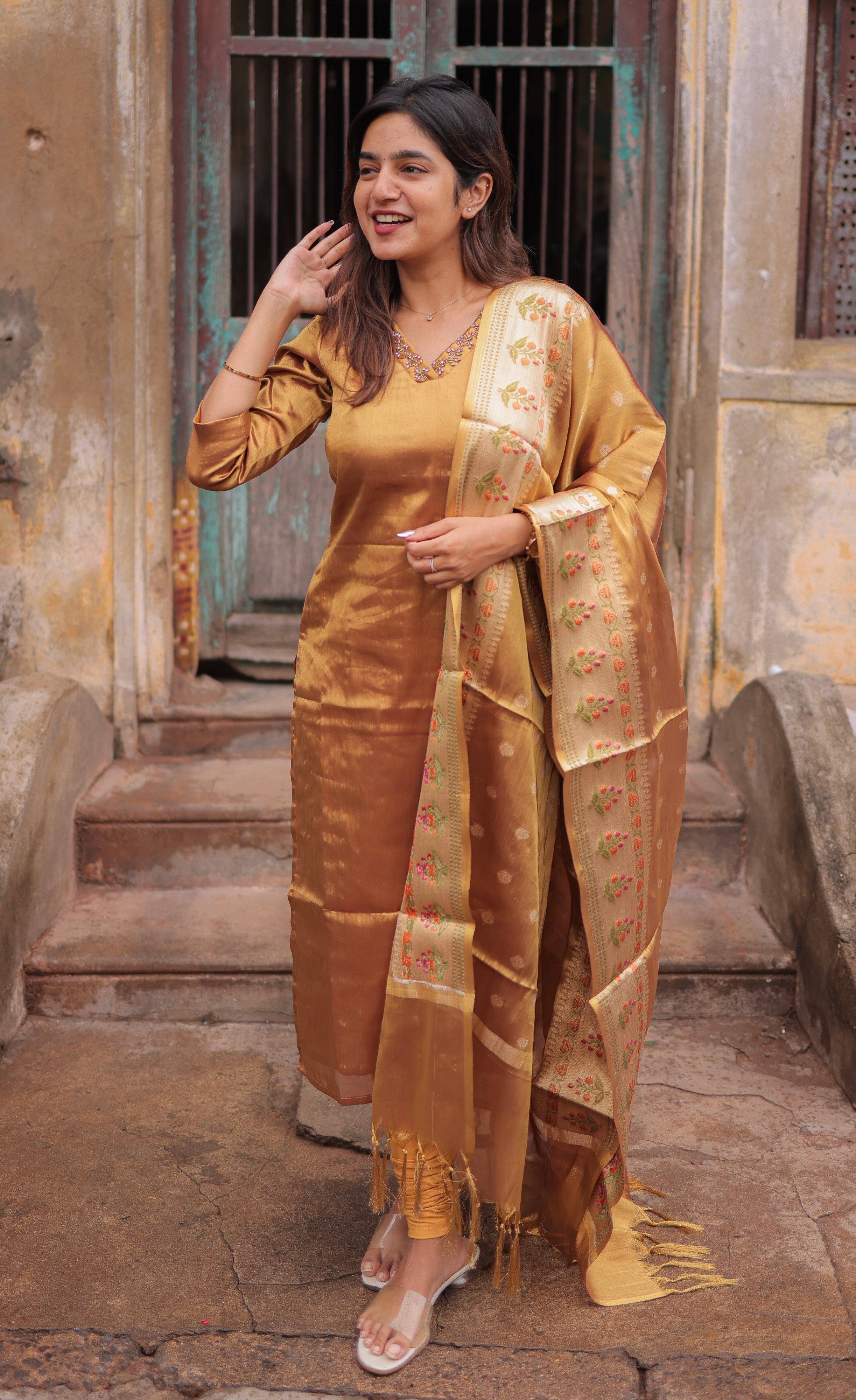 Tara Tissue Salwar - Antique Gold