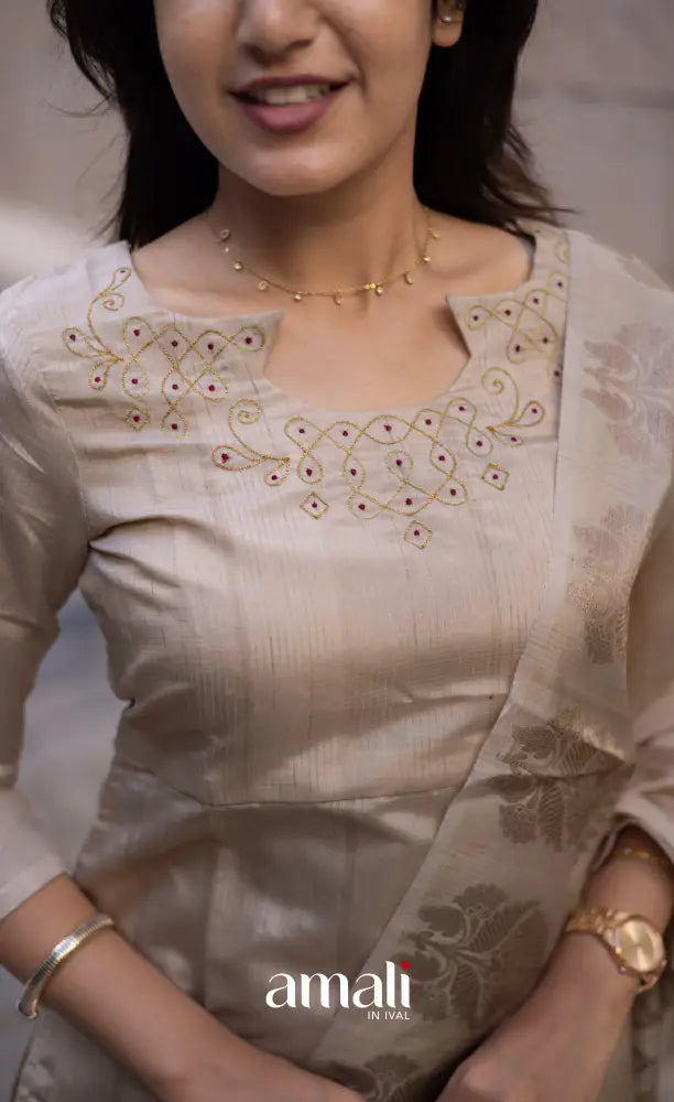 Athira Chanderi Salwar - beige and Gold salwar