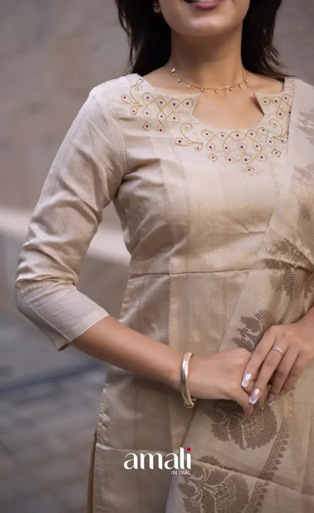 Athira Chanderi Salwar - beige and Gold salwar